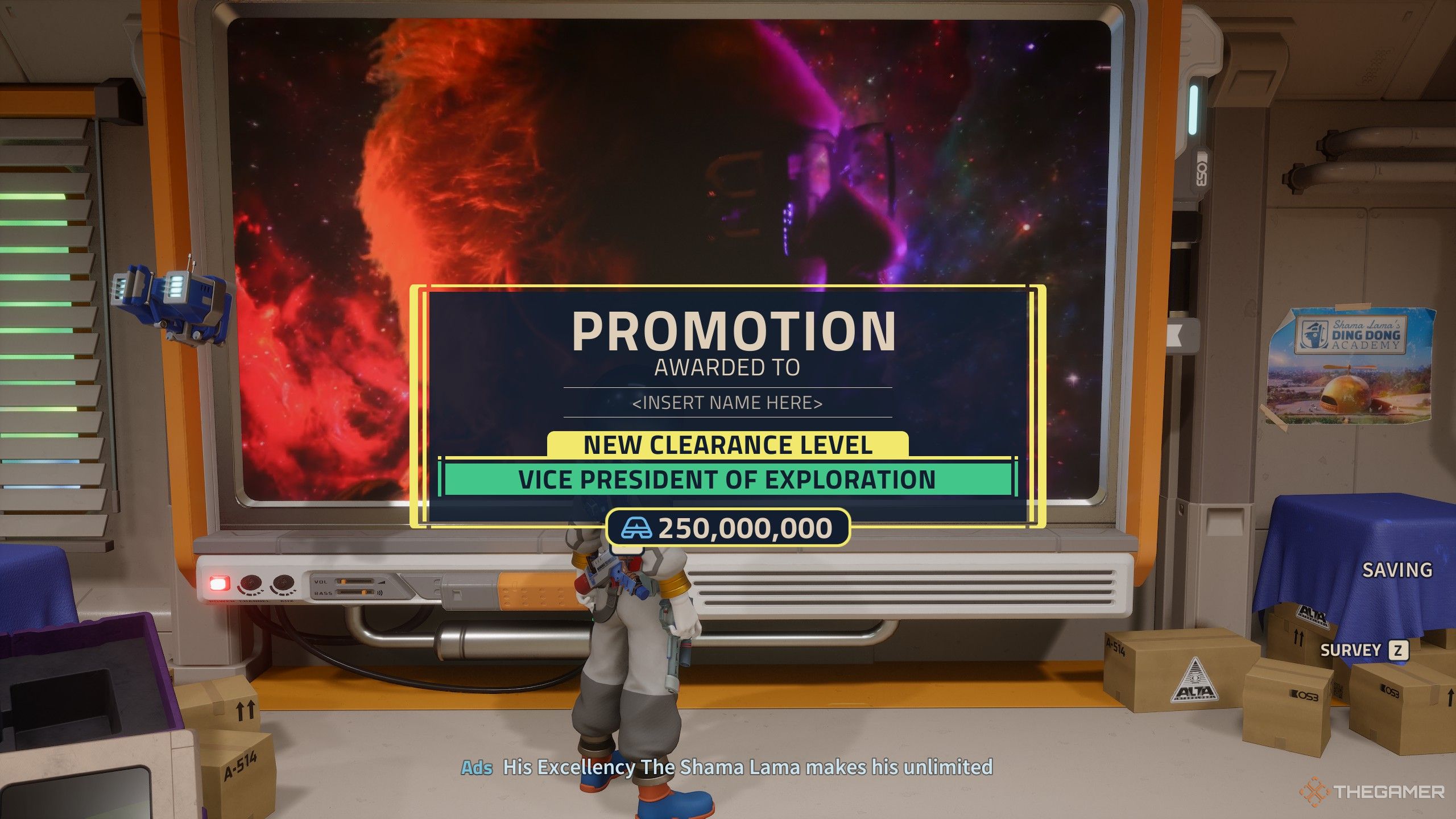 Earning a promotion to vice president of exploration in revenge of the savage planet.