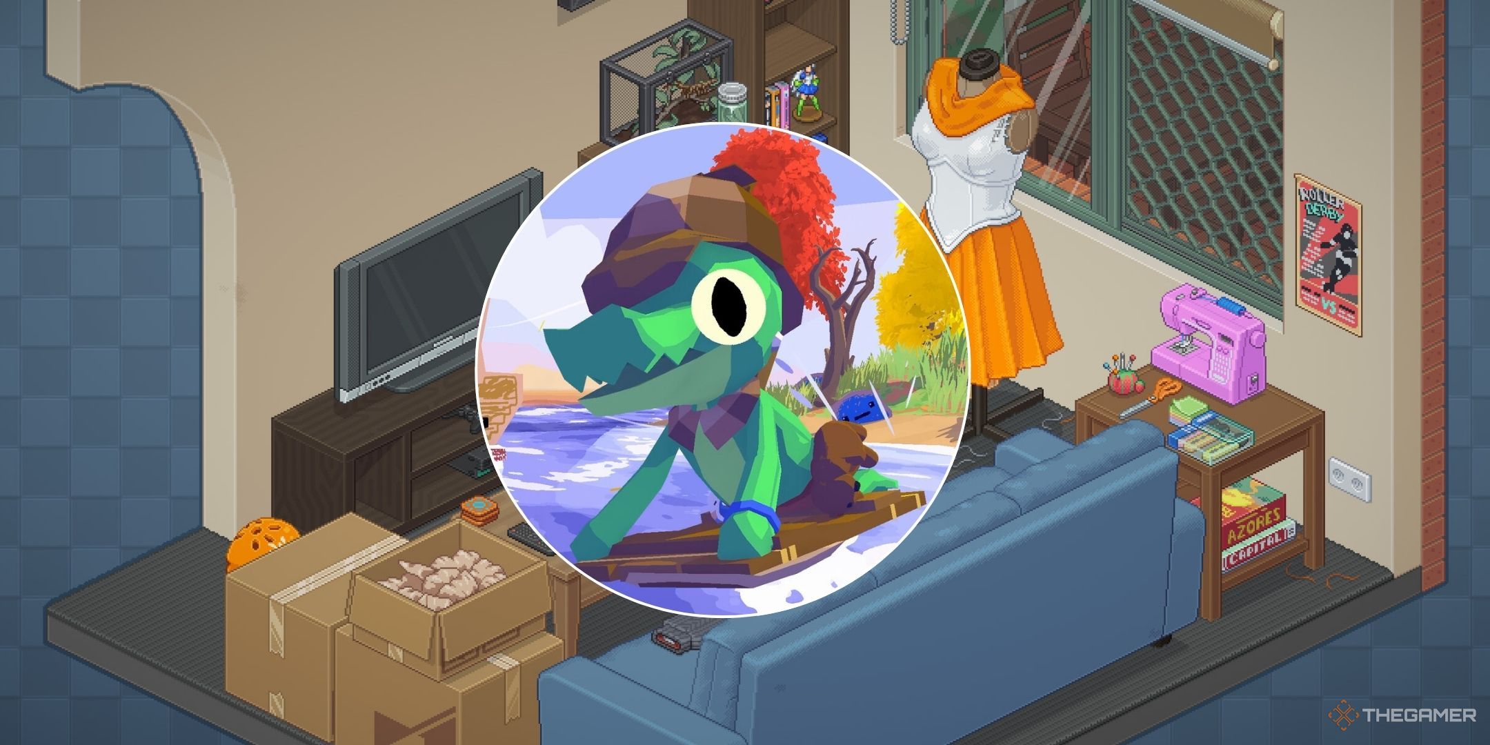 A level of Unboxing with the Lil Gator Game main character in the front.