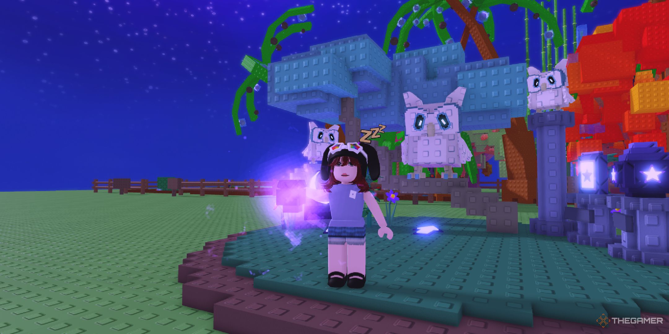 A player holding a Moonlit Fruit in Roblox Grow a Garden.