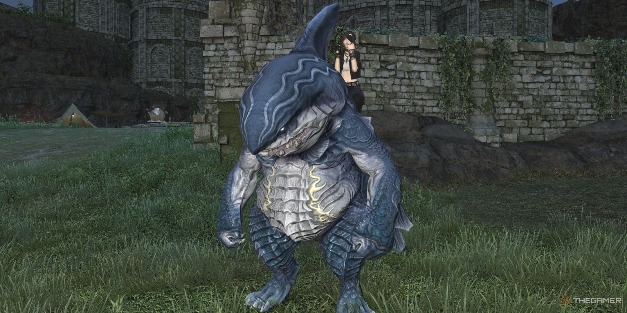 A player on a Petalodus mount in Final Fantasy 14.