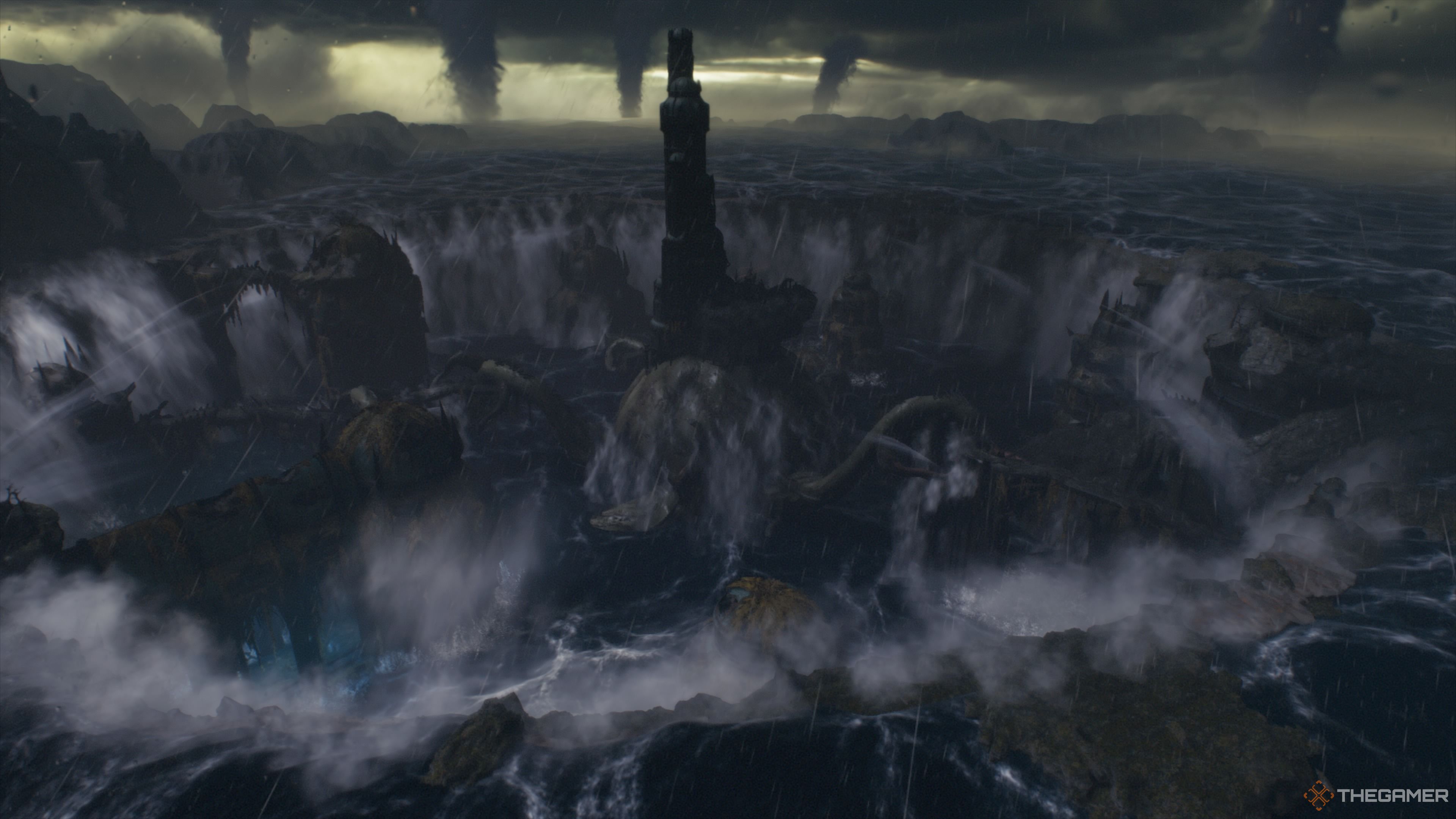 A pulled out view of the Spire Of Nerathul in Doom The Dark Ages.