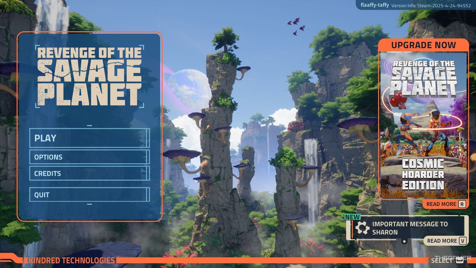 Ad for the DLC in Revenge of the Savage Planet on the home menu of the game.