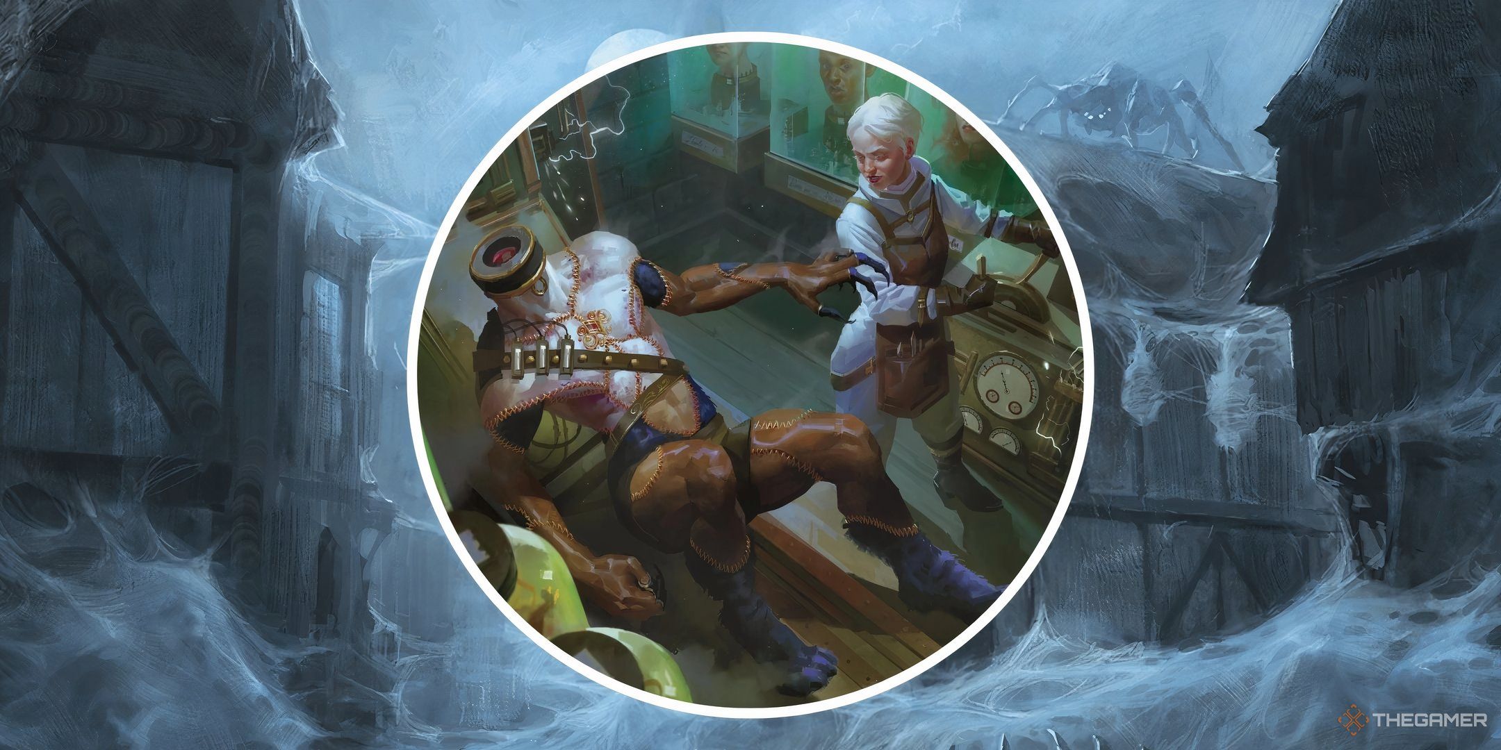 A frankenstein-esque monster being reanimated by a character in DND. 