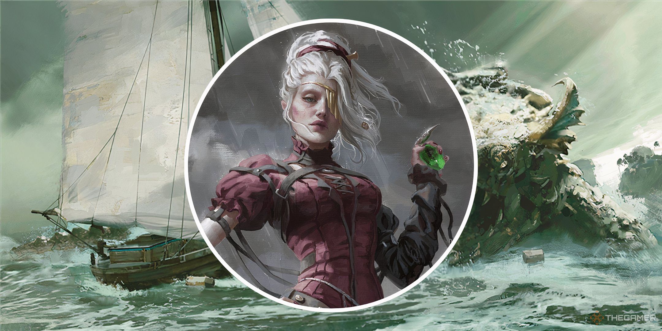 A shadowy figure in a split image with a sailboat in DND.