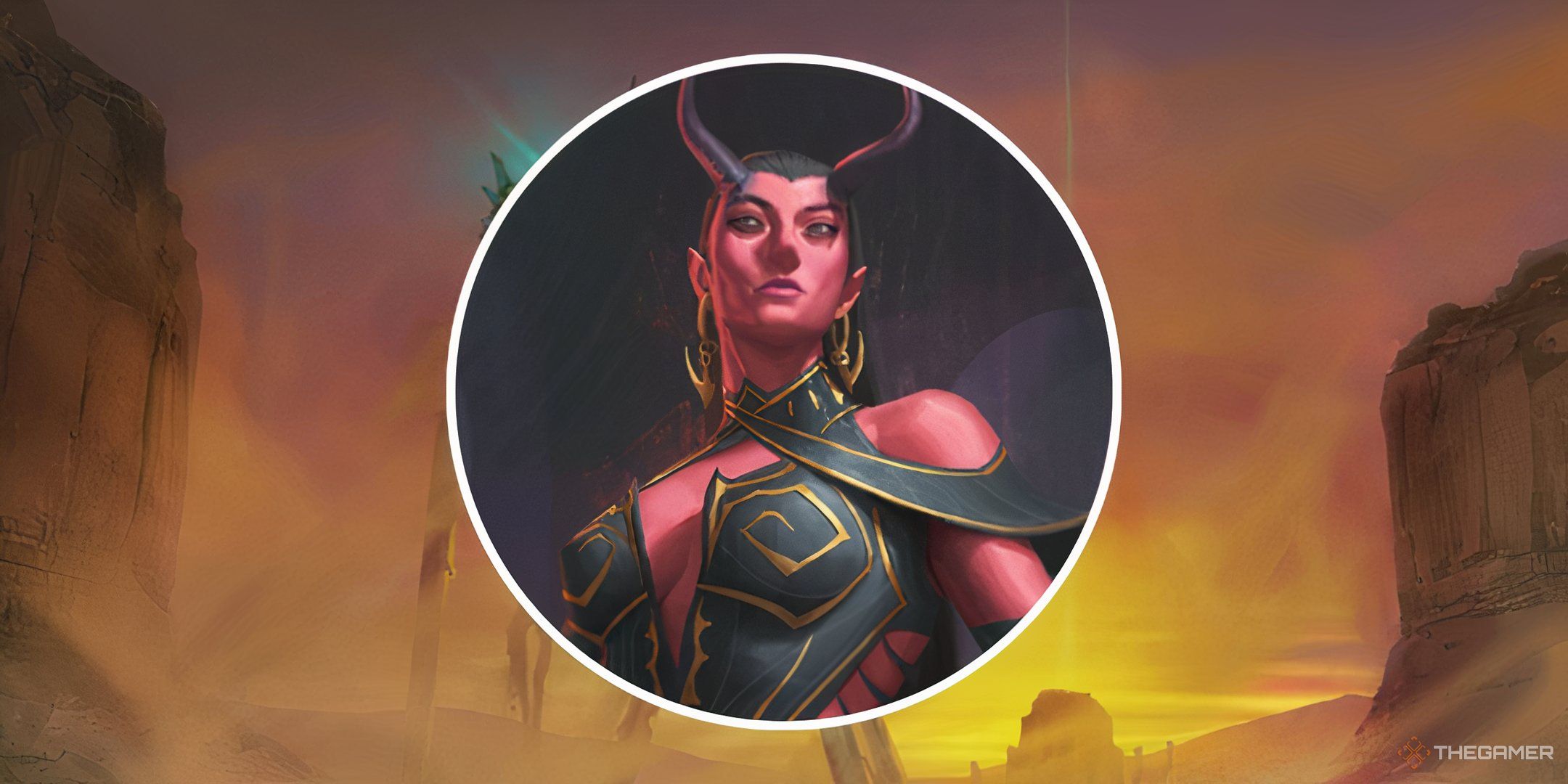 An infernis in Daggerheart against a split image of a barren wasteland.