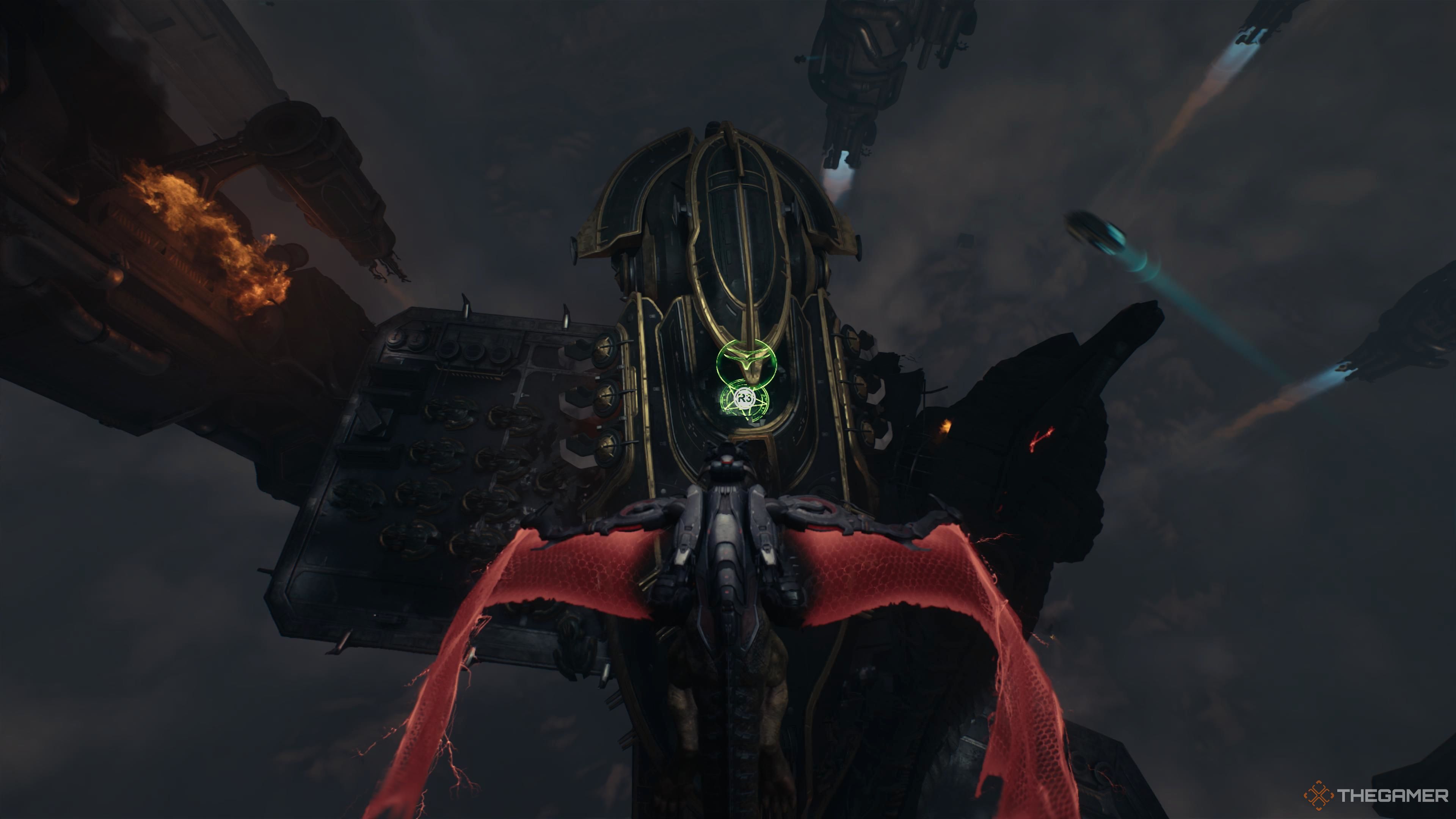 Flying a dragon through The Holy City Of Aratum in Doom The Dark Ages.