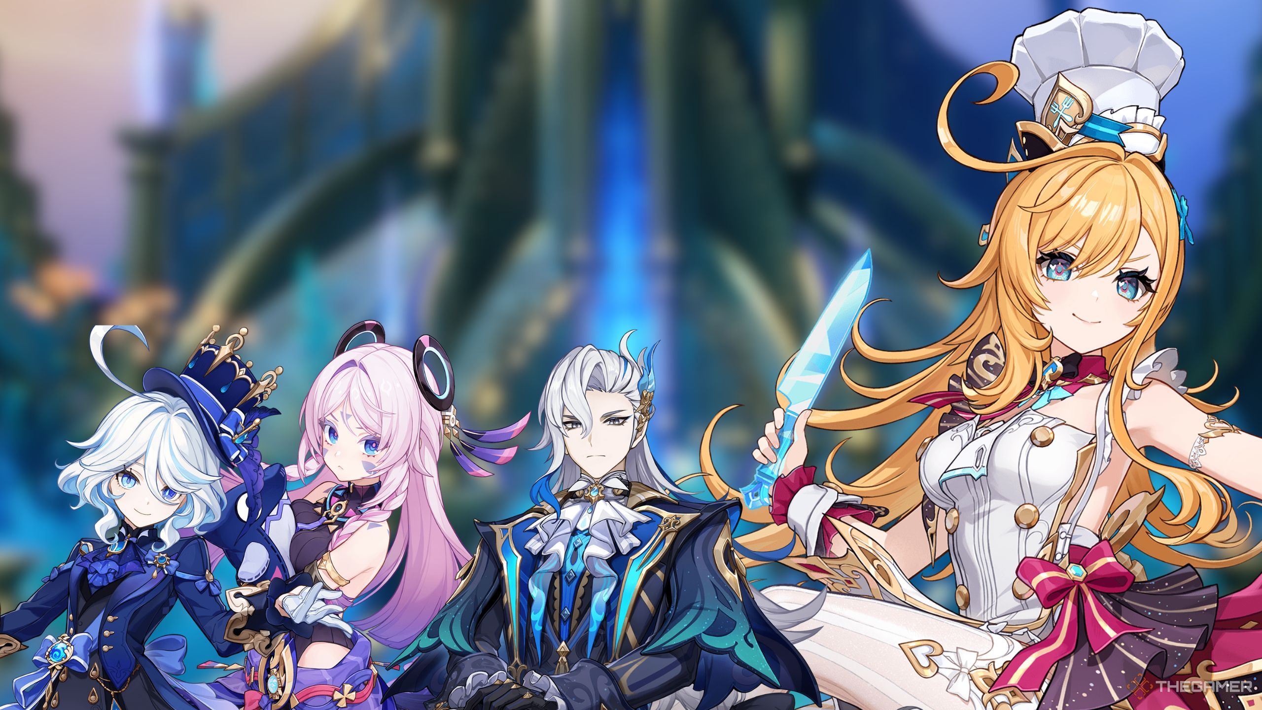 Genshin Impact escoffier team with Neuvillette, Furina, and Citlali.