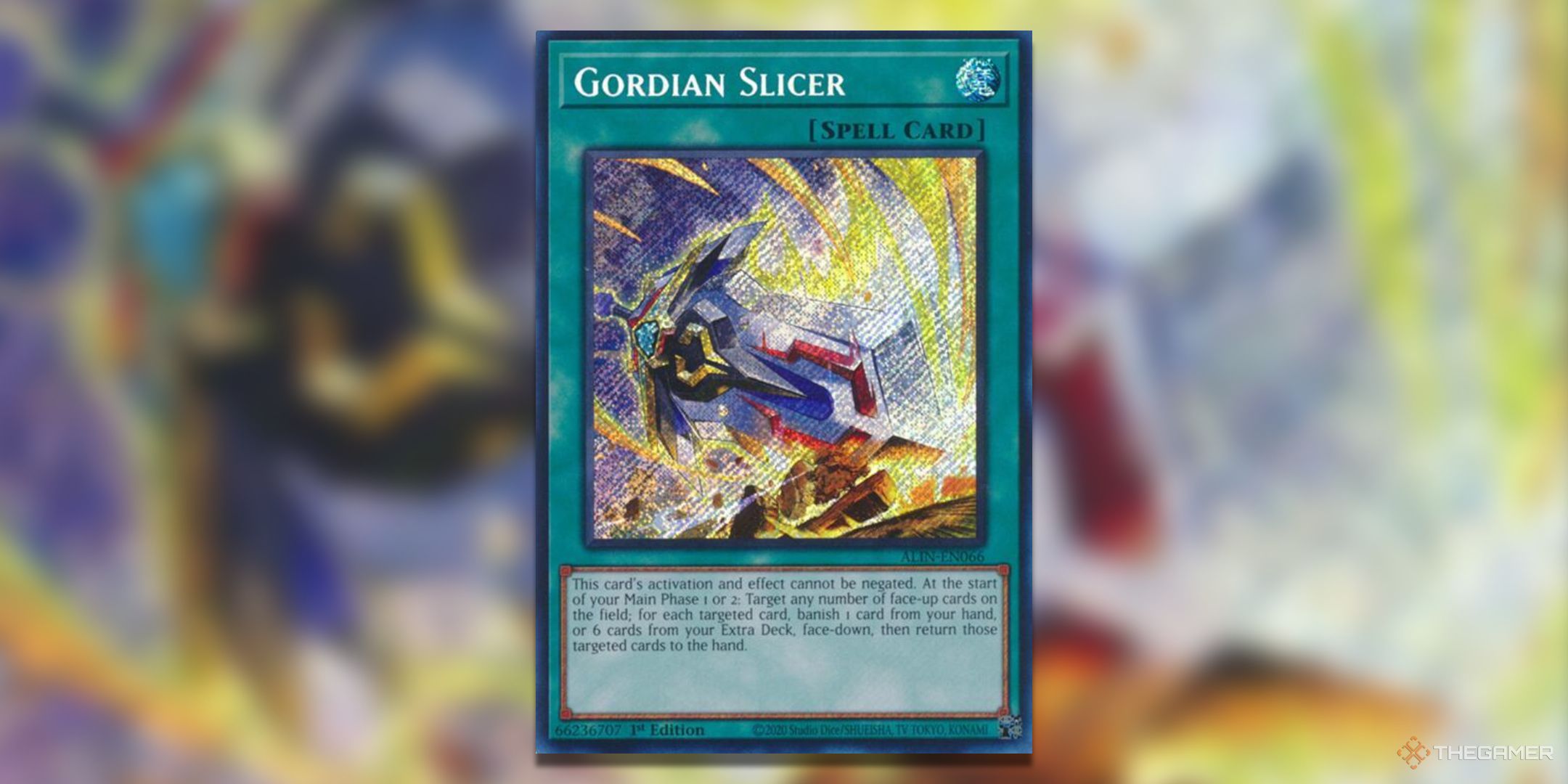 Gordian Slicer Yu-Gi-Oh! TCG secret rare card art from Alliance Insight.