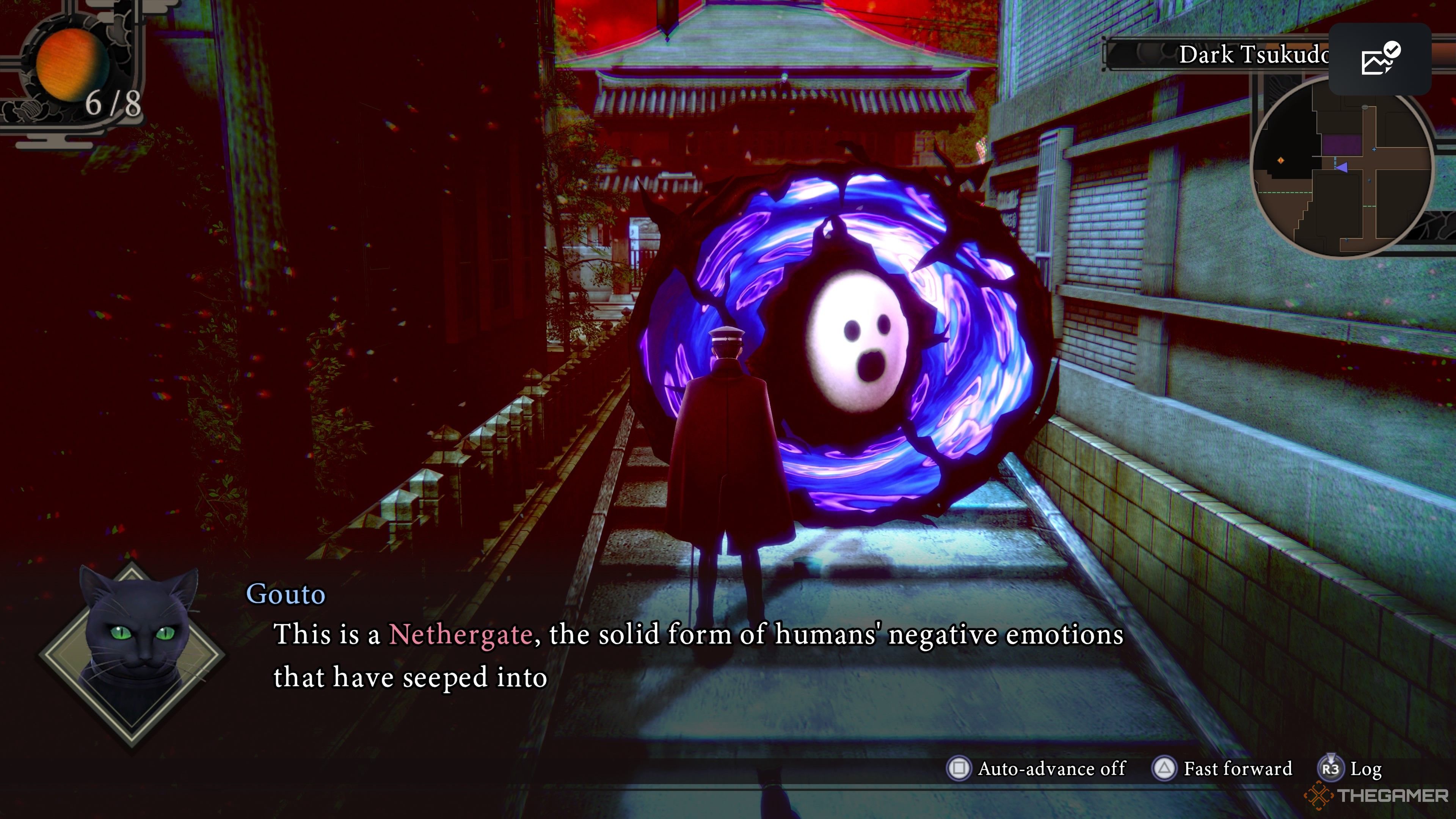 Gouto teaching you about Nethergates in Raidou Remastered The Mystery of the Soulless Army.