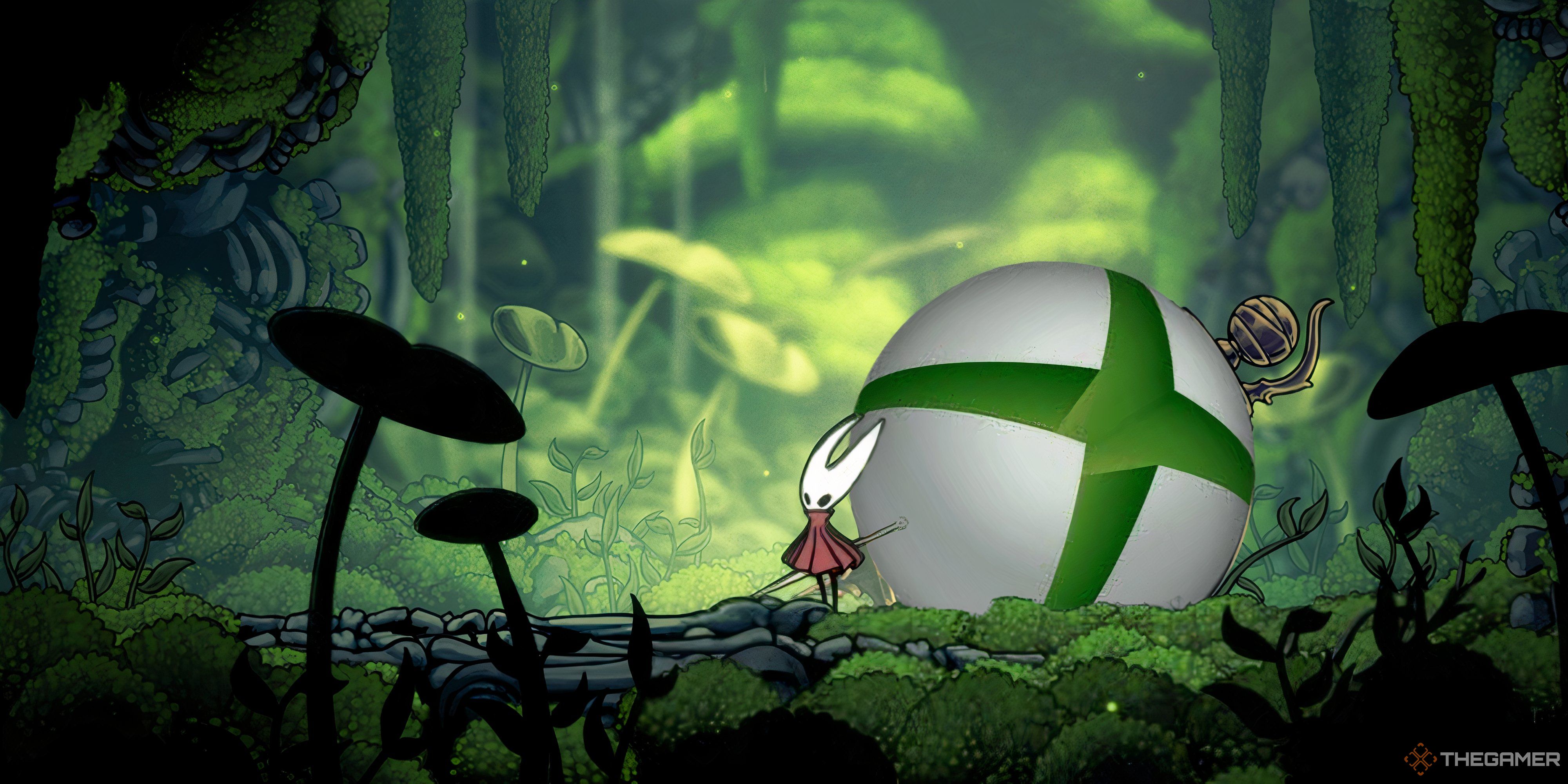 hornet standing next to an xbox logo in hollow knight silksong.