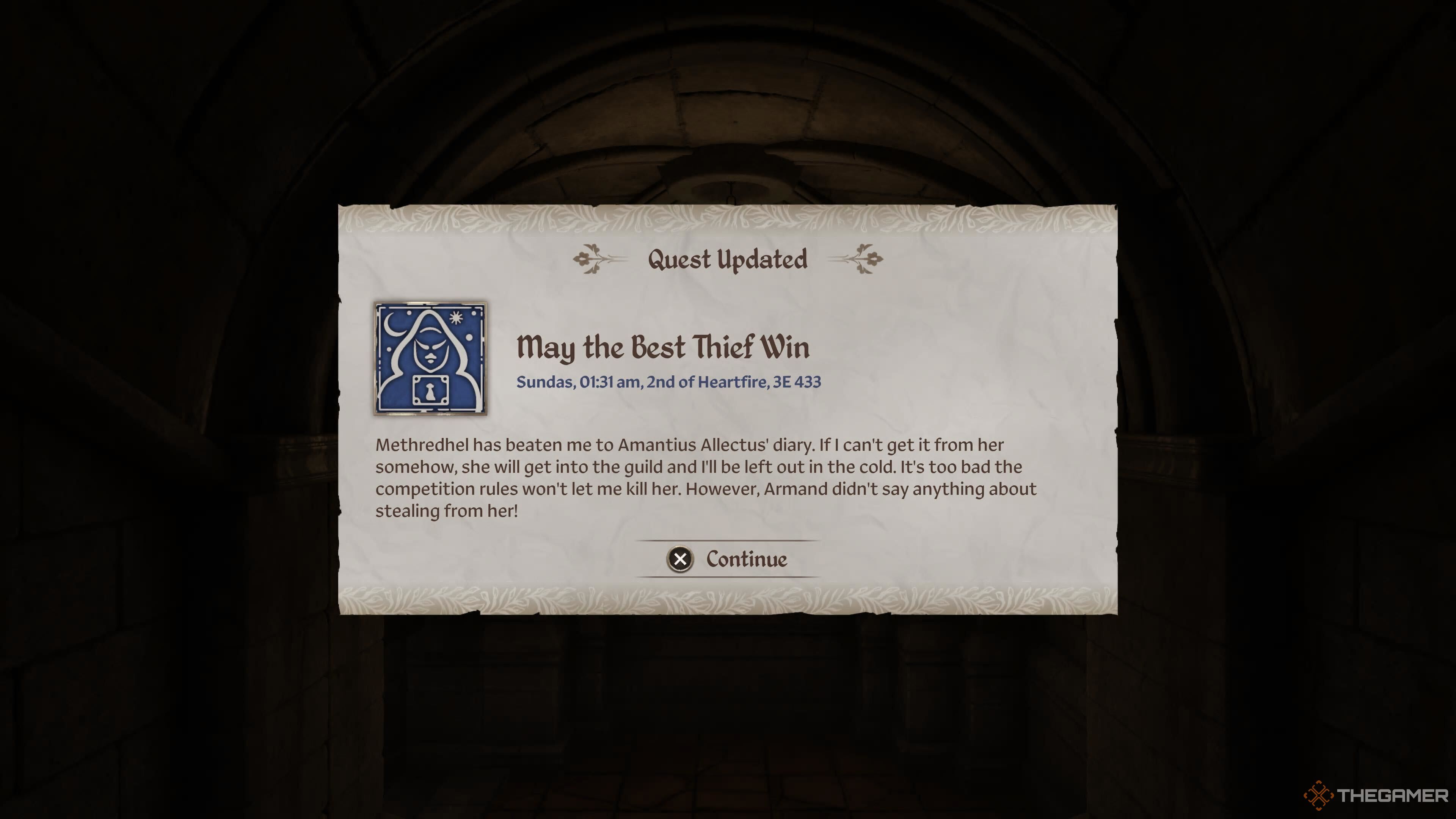 The quest screen for May the Best Thief Win in Oblivion Remastered.