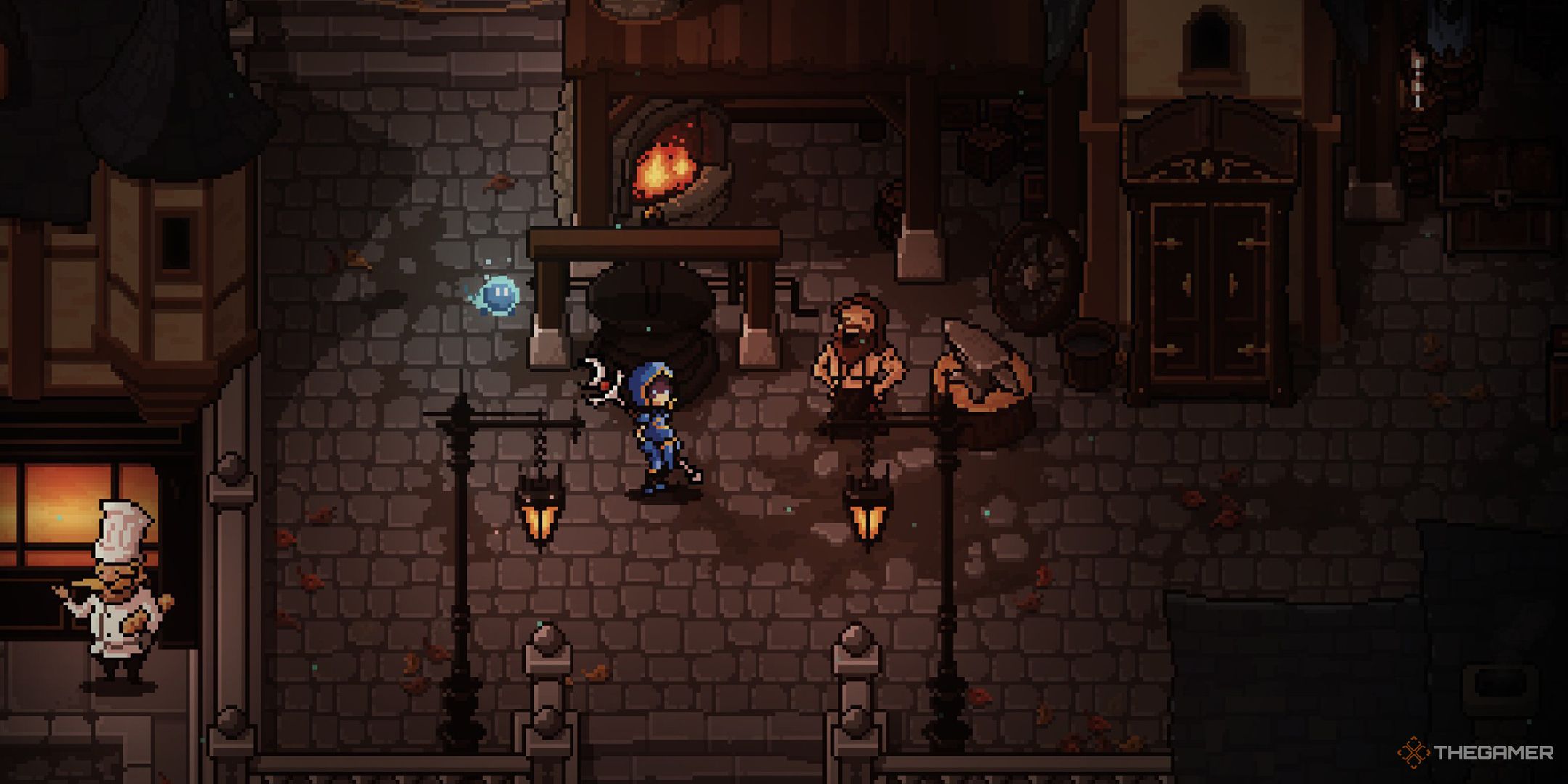 The Mage speaking to the Blacksmith in town in The Slormancer.