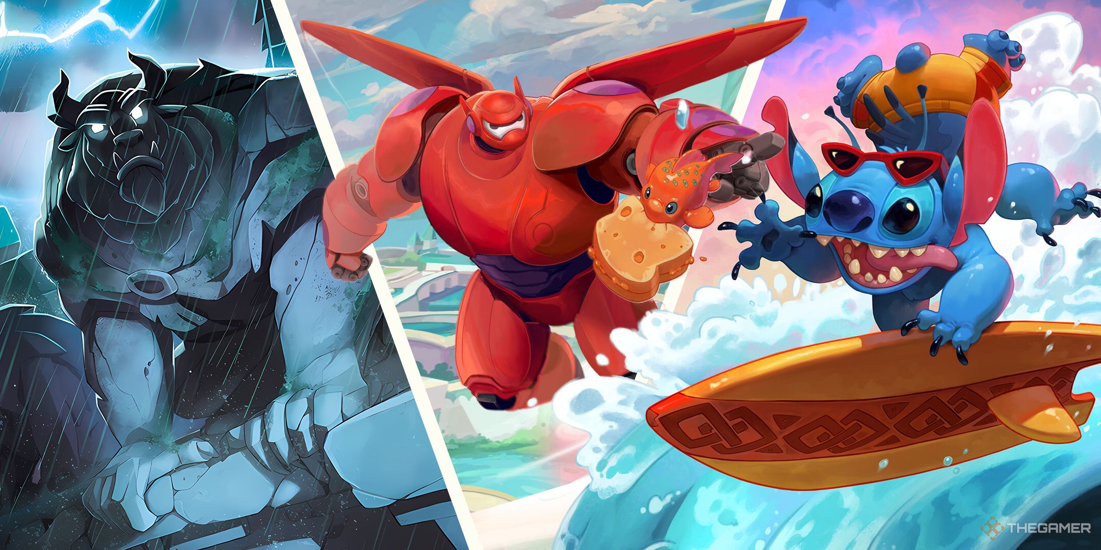 Lorcana Rotation guide header, showing Beast, Baymax, and Stitch.