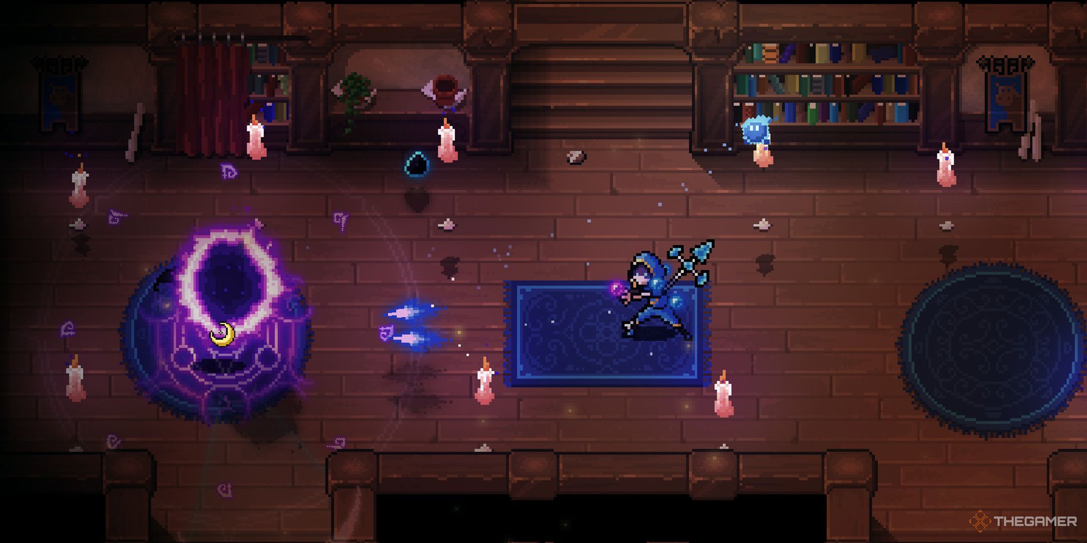 A Mage shooting Temporal Missiles at an Arcane Breach in The Slormancer.