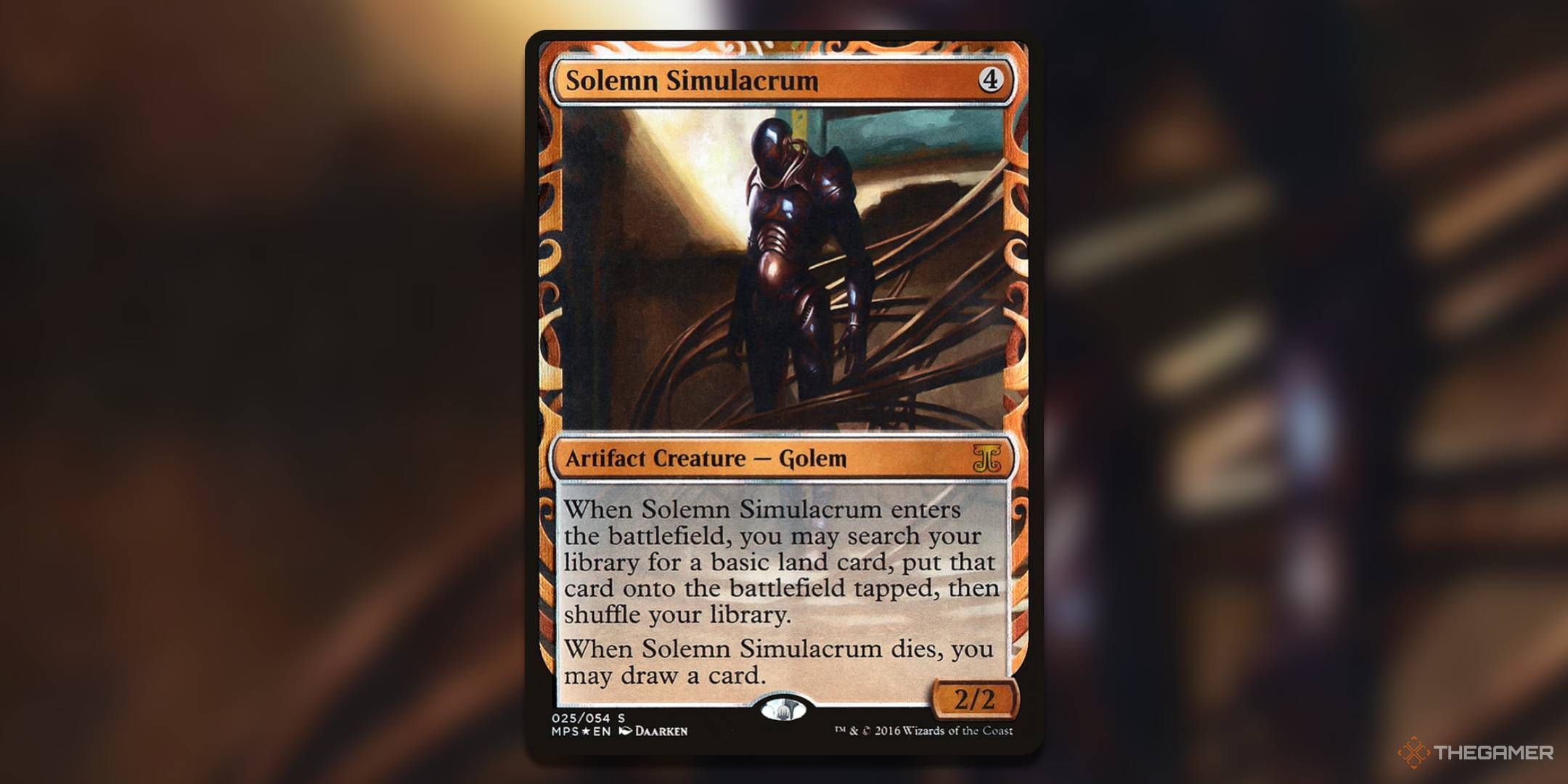 the Kaladesh Inventions Masterpiece version of Solemn Simulacrum in Magic: The Gathering.