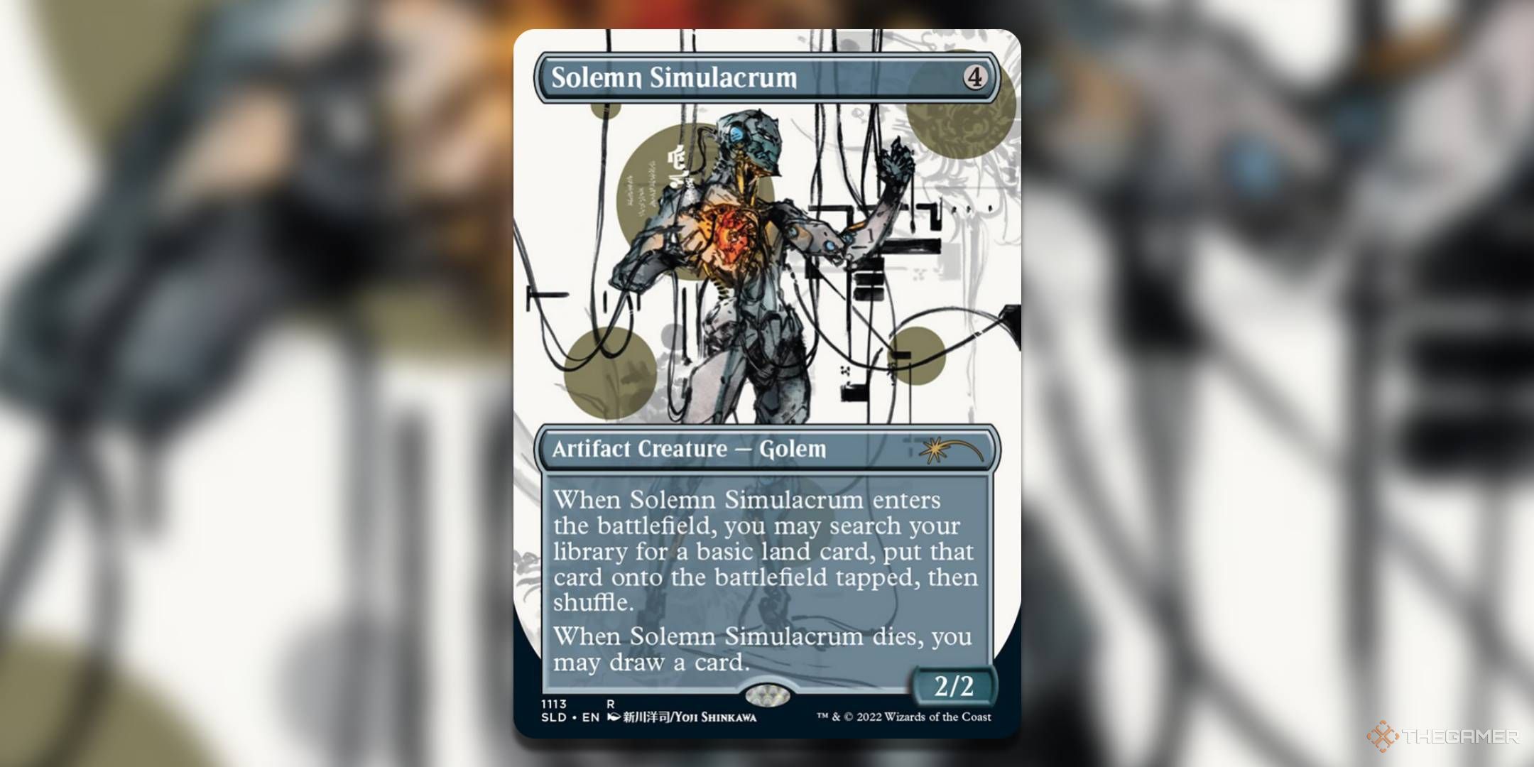 the yoji shinkawa secret lair version of solemn simulacrum in magic: the gathering.