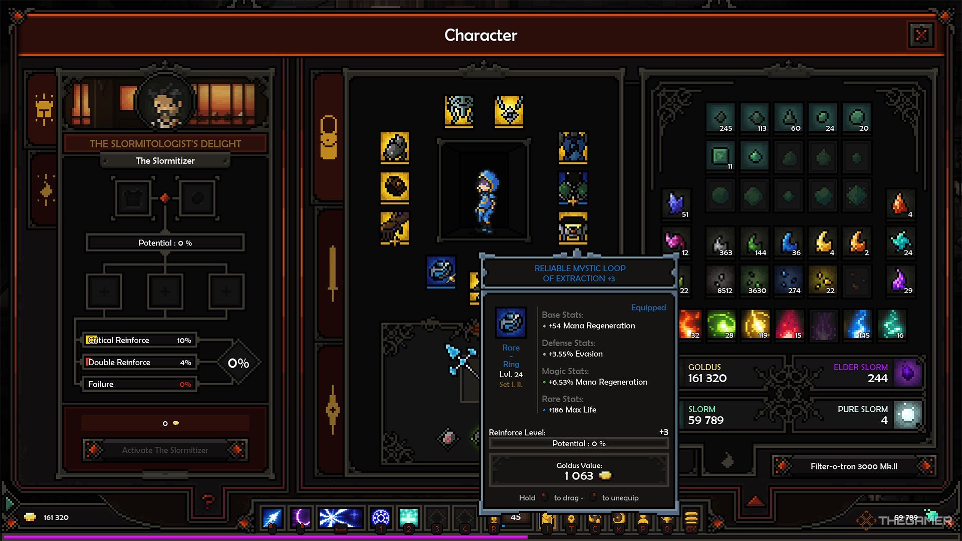 A ring with Mana Regeneration stats in The Slormancer.