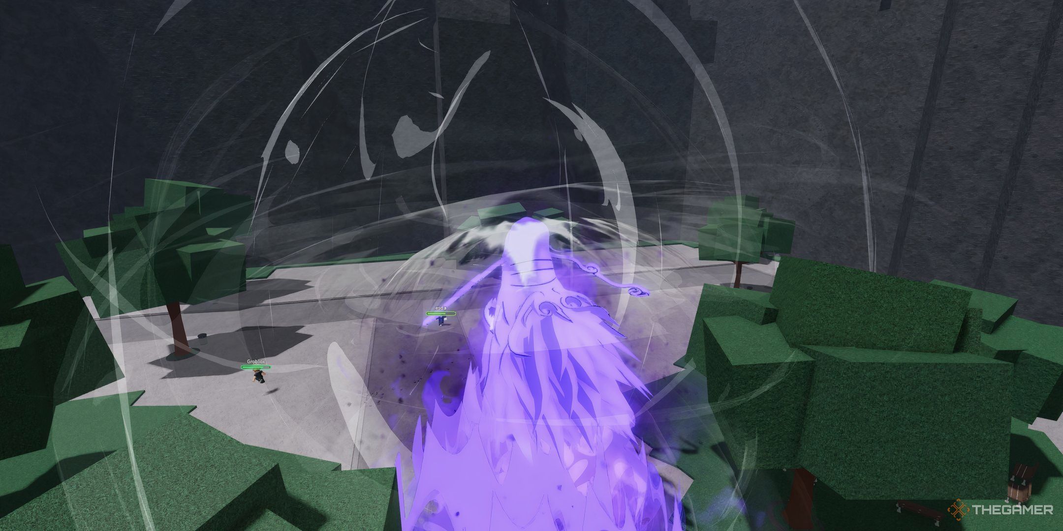 Martial Artist summoning a giant, purple dragon's head in Roblox The Strongest Battlegrounds.