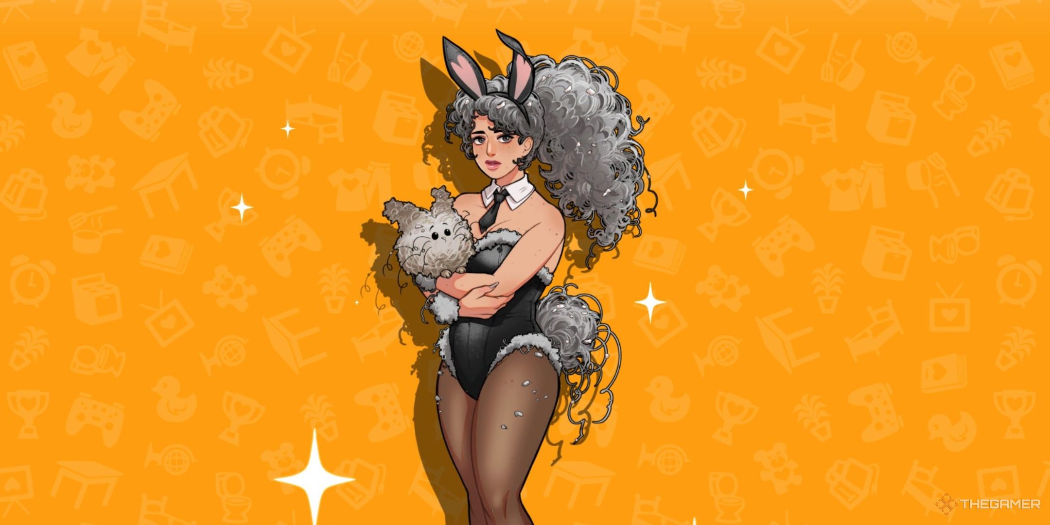 Dolly on an orange background in date everything.