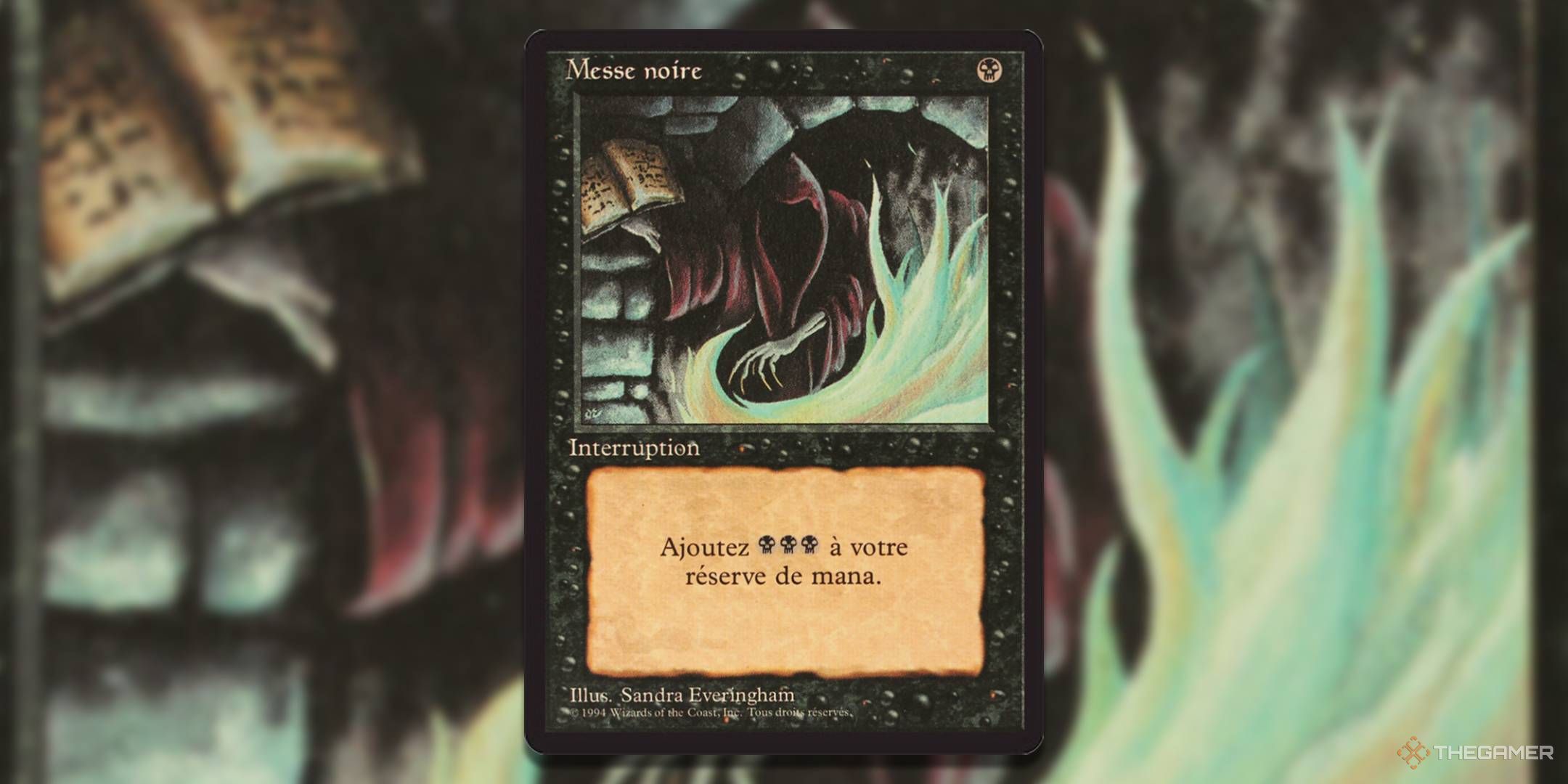 MTG Foreign Black Border Dark Ritual card with the art in the background.