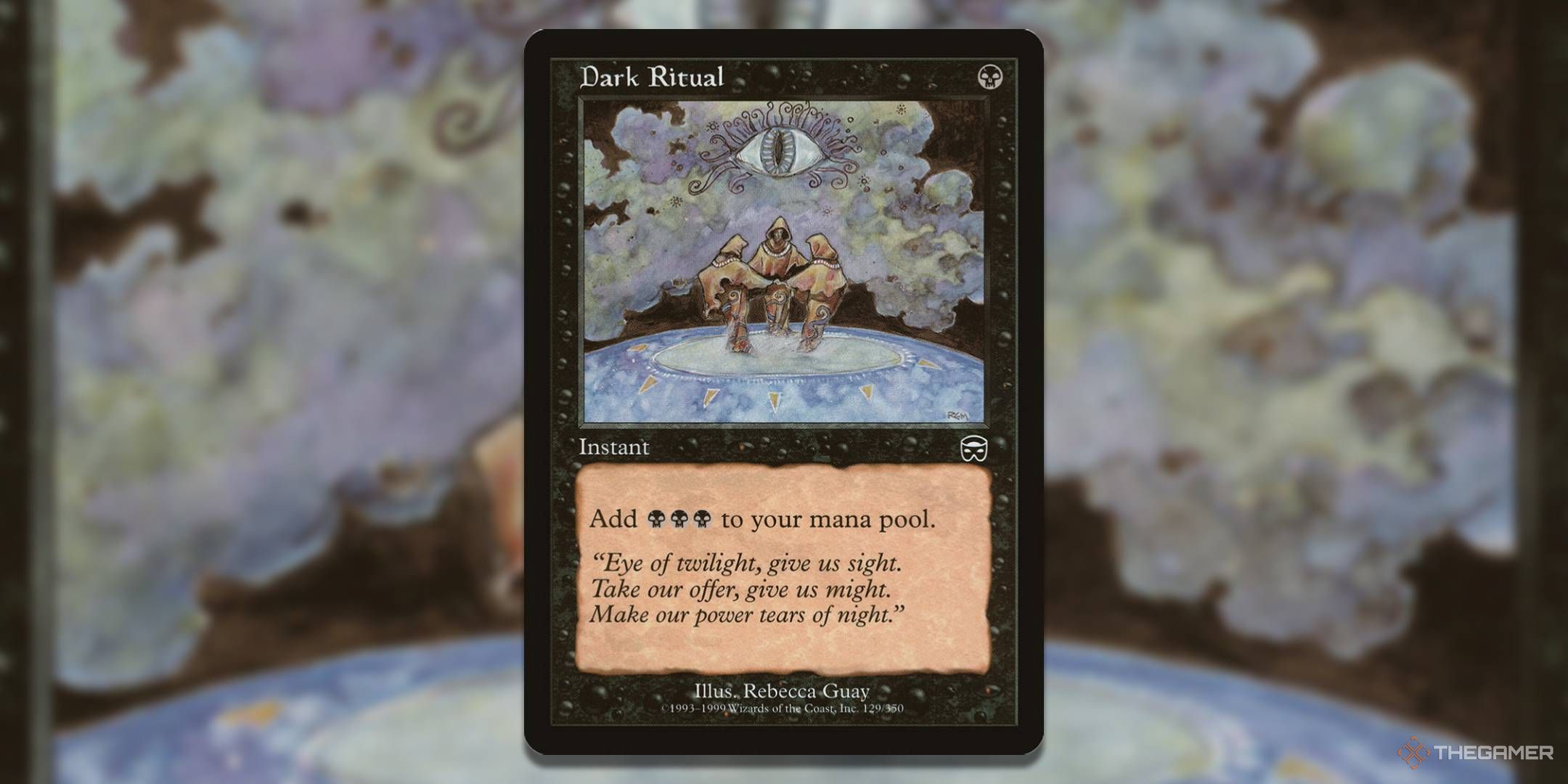 MTG Mercadian Masques Dark Ritual card with the art in the background.