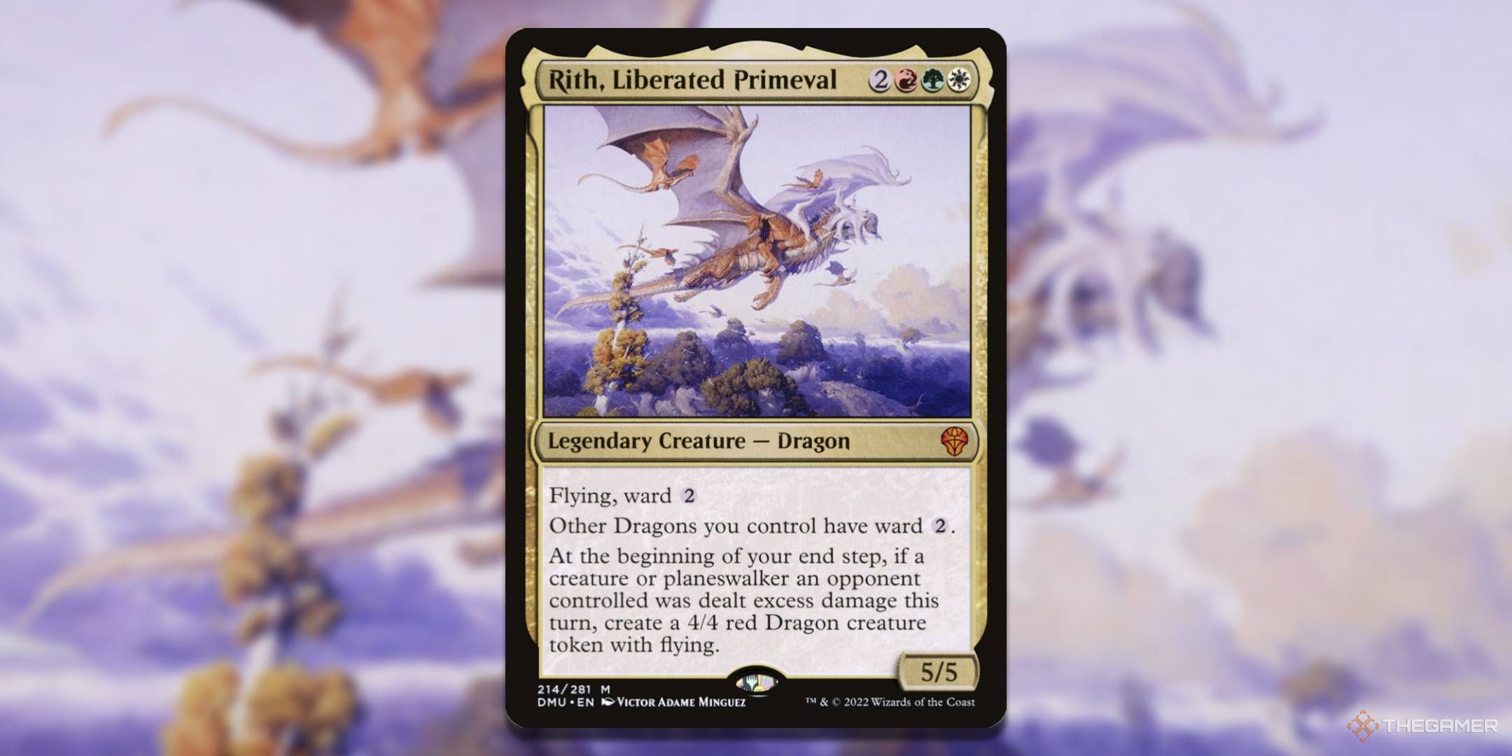MTG Rith, Liberated Primeval card with the art in the background.
