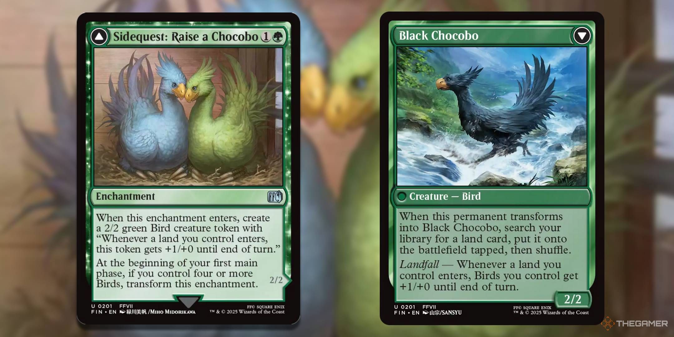 MTG Sidequest Raise a Chocobo card with the art in the background.