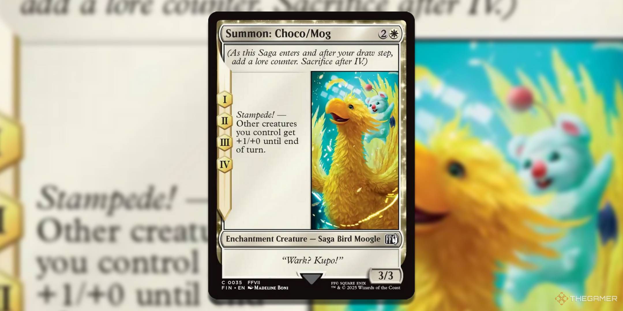 MTG Summon ChocoMog card with the art in the background.