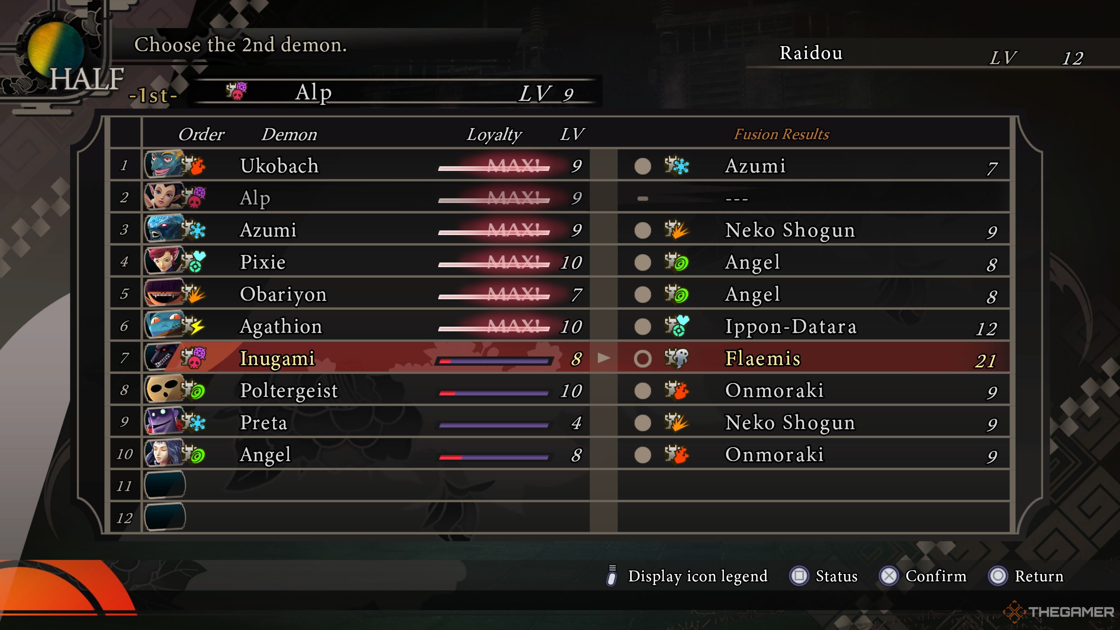 Normal fusion table in Raidou Remastered The Mystery of the Soulless Army.