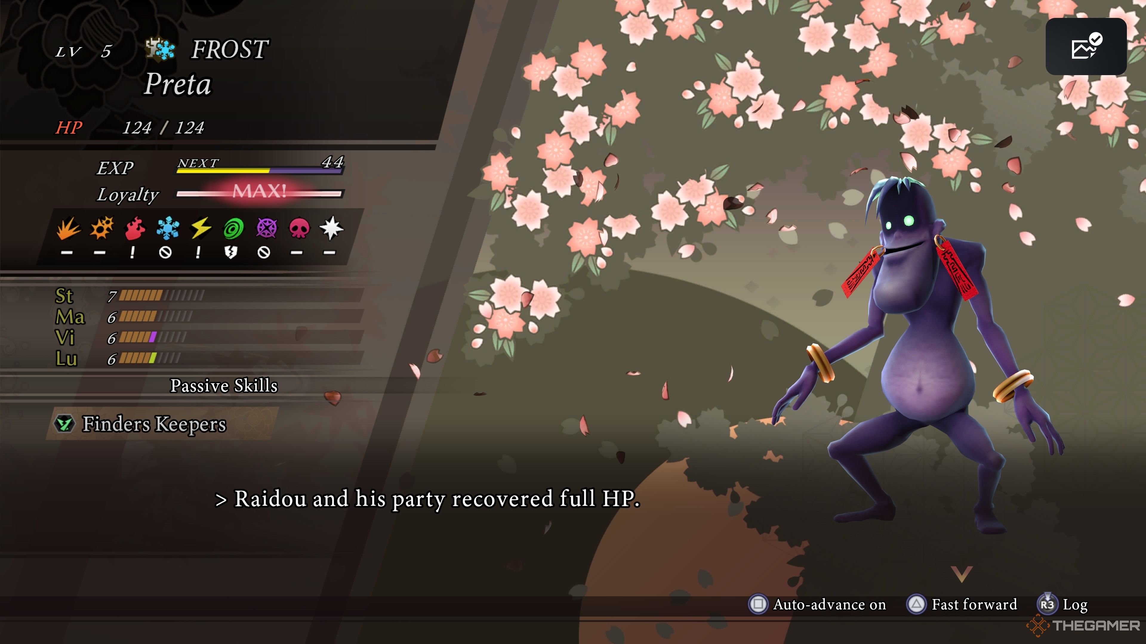 Preta giving an HP boost after maxing loyalty in Raidou Remastered The Mystery of the Soulless Army.