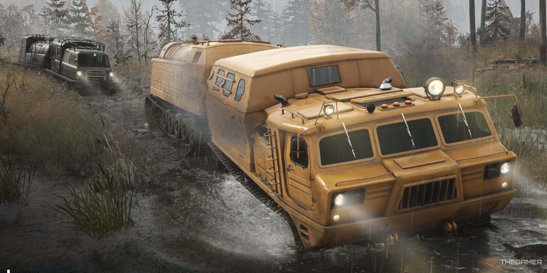a convoy of field service vehicles on the loading screen of roadcraft