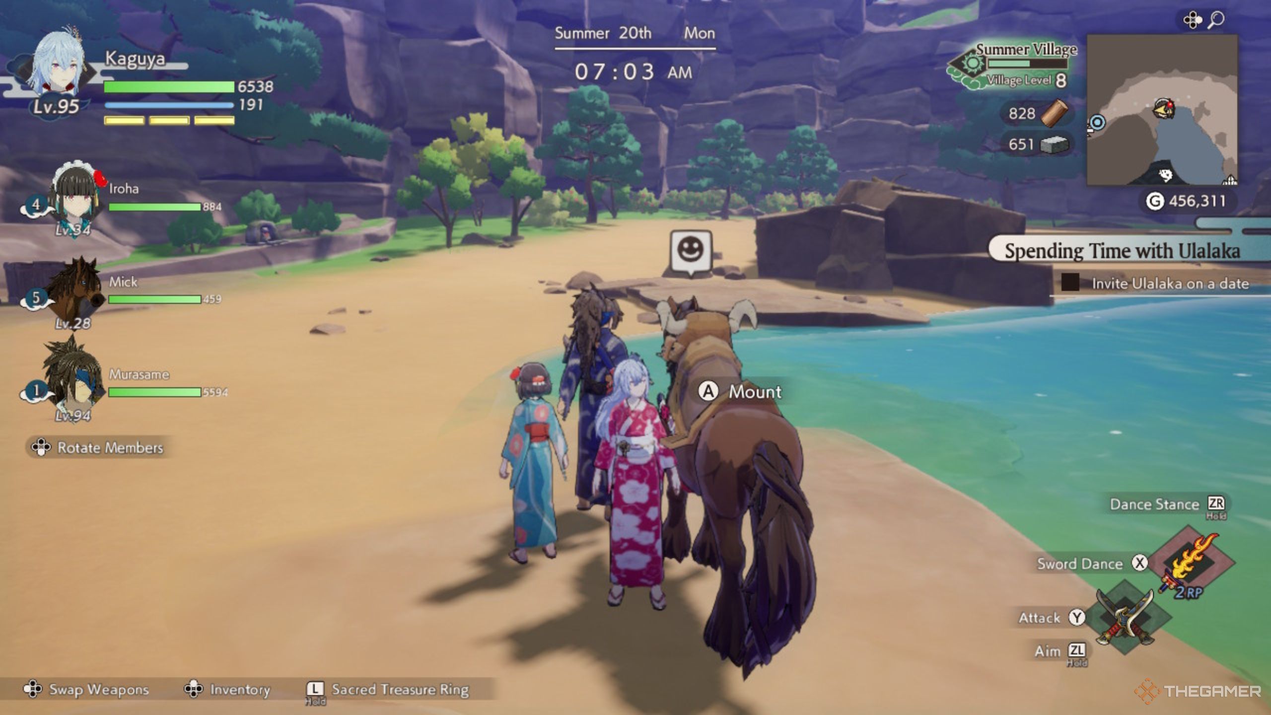 Rune Factory Guardians Of Azuma Kaguya about to mount a horse.