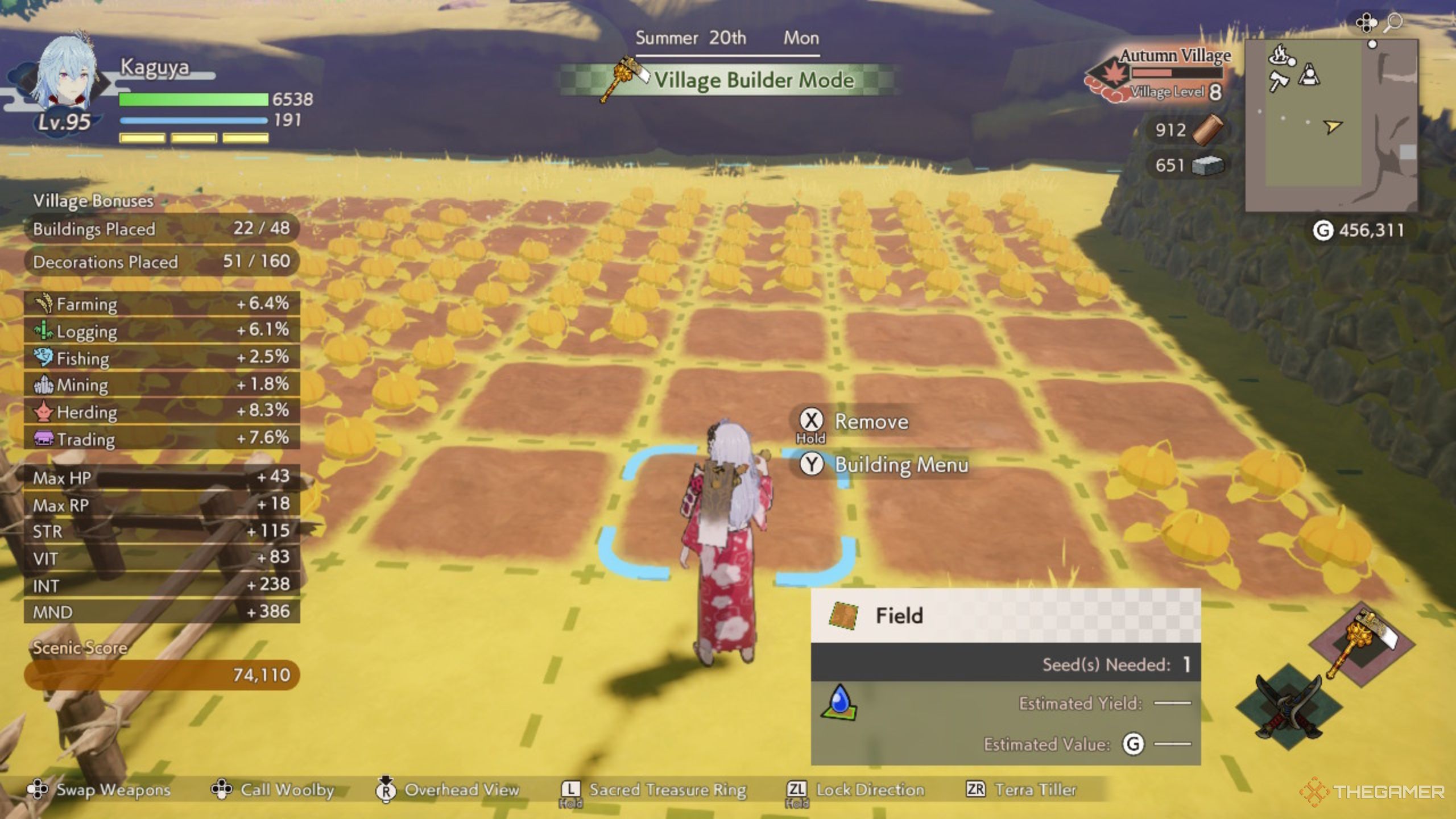 Rune Factory Guardians Of Azuma Kaguya looking at the farm in Autumn Village.