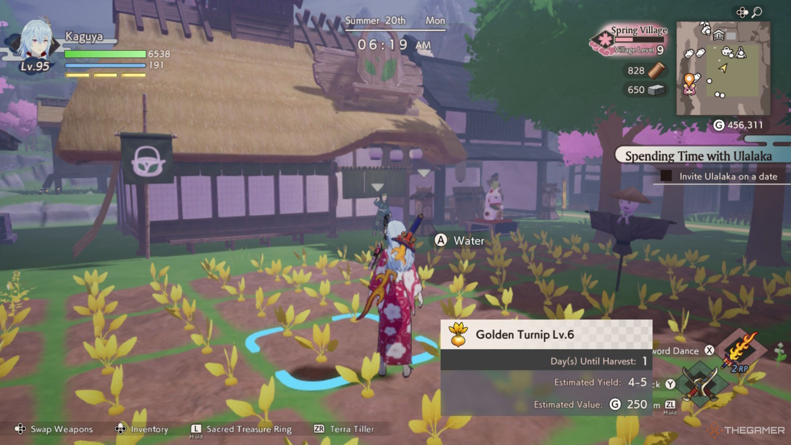 Rune Factory Guardians Of Azuma looking at village buildings.