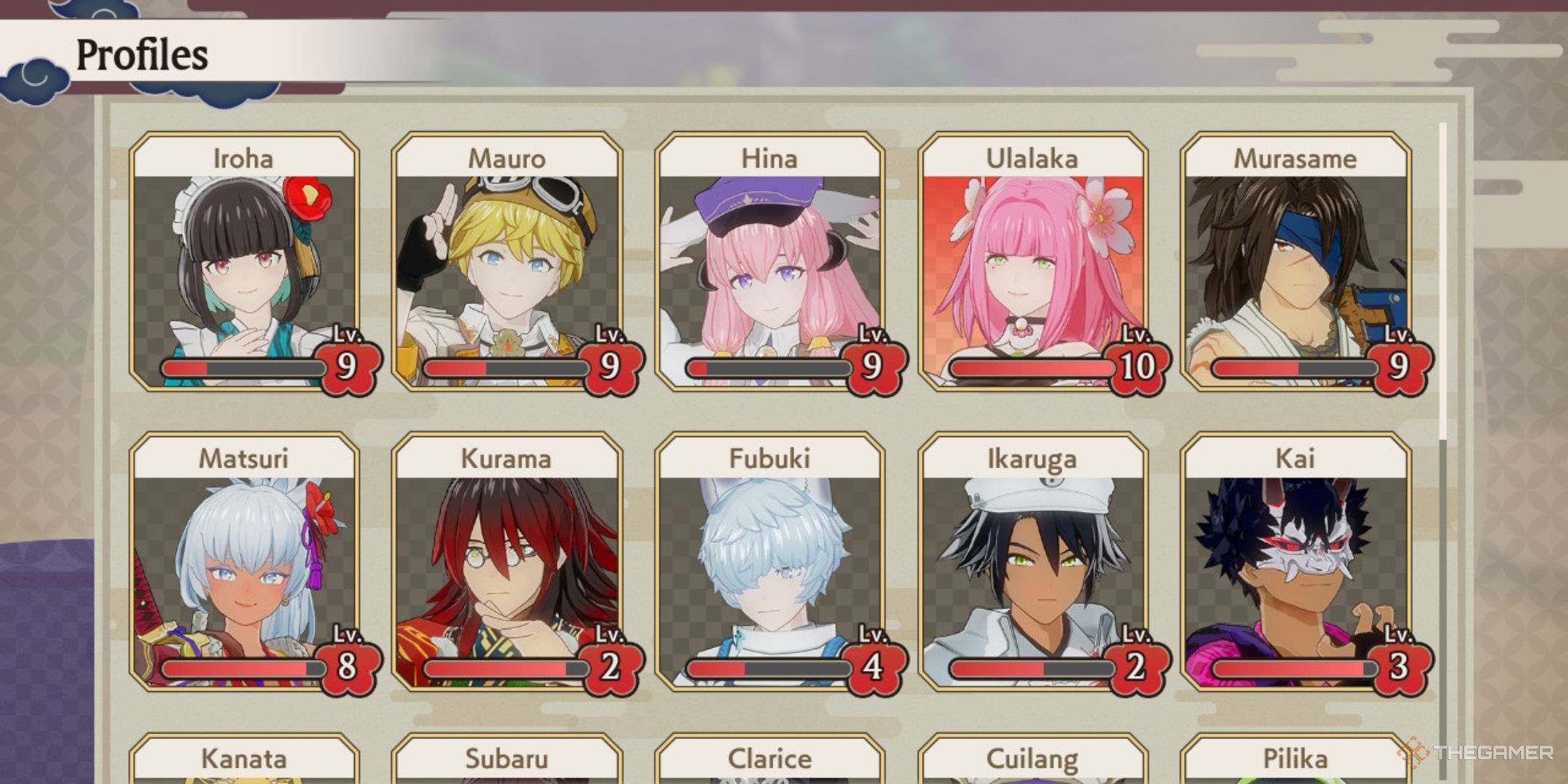 Rune Factory Guardians Of Azuma profiles screen.