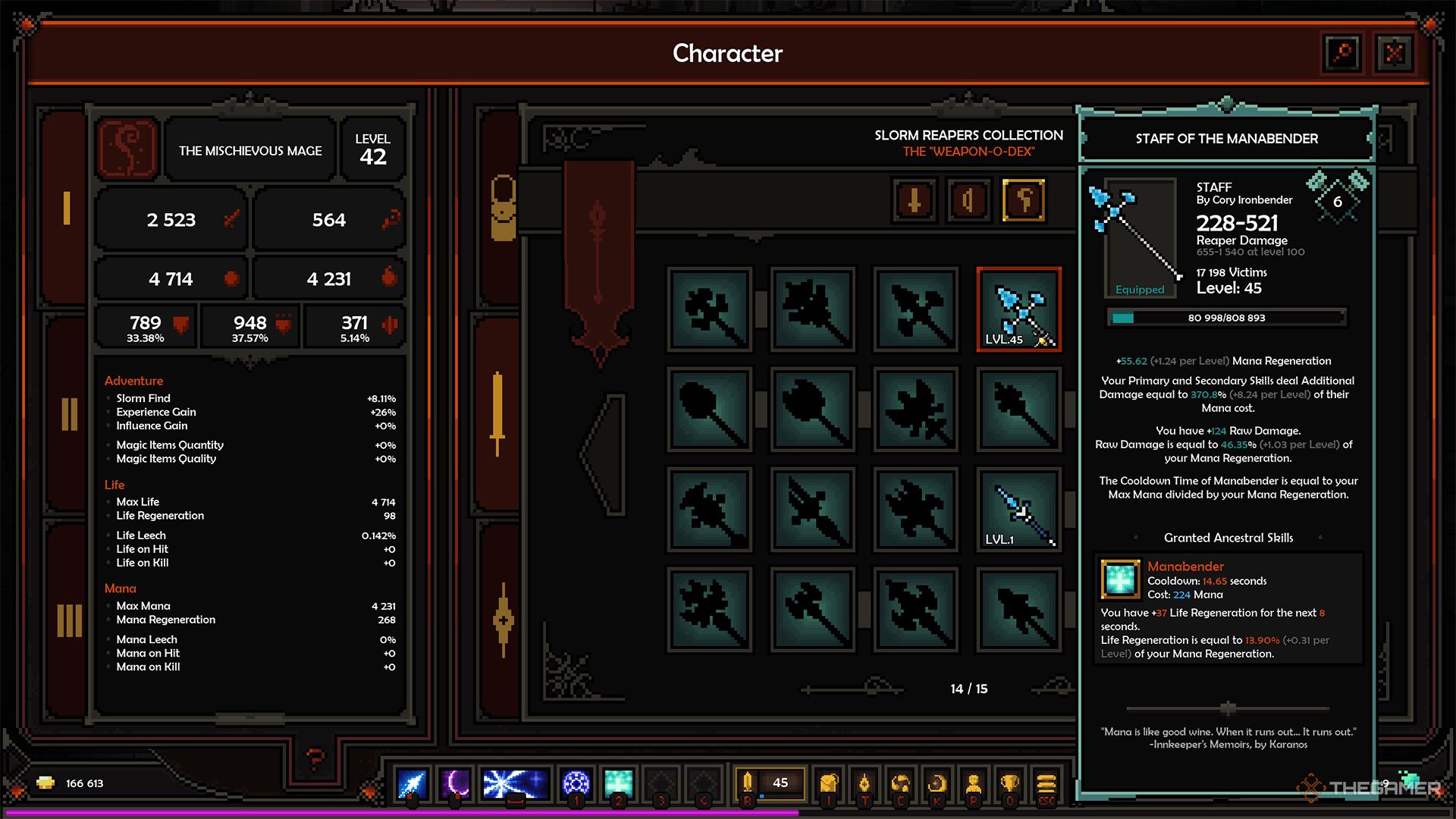The Staff of the Manabender Slorm Reaper in The Slormancer.