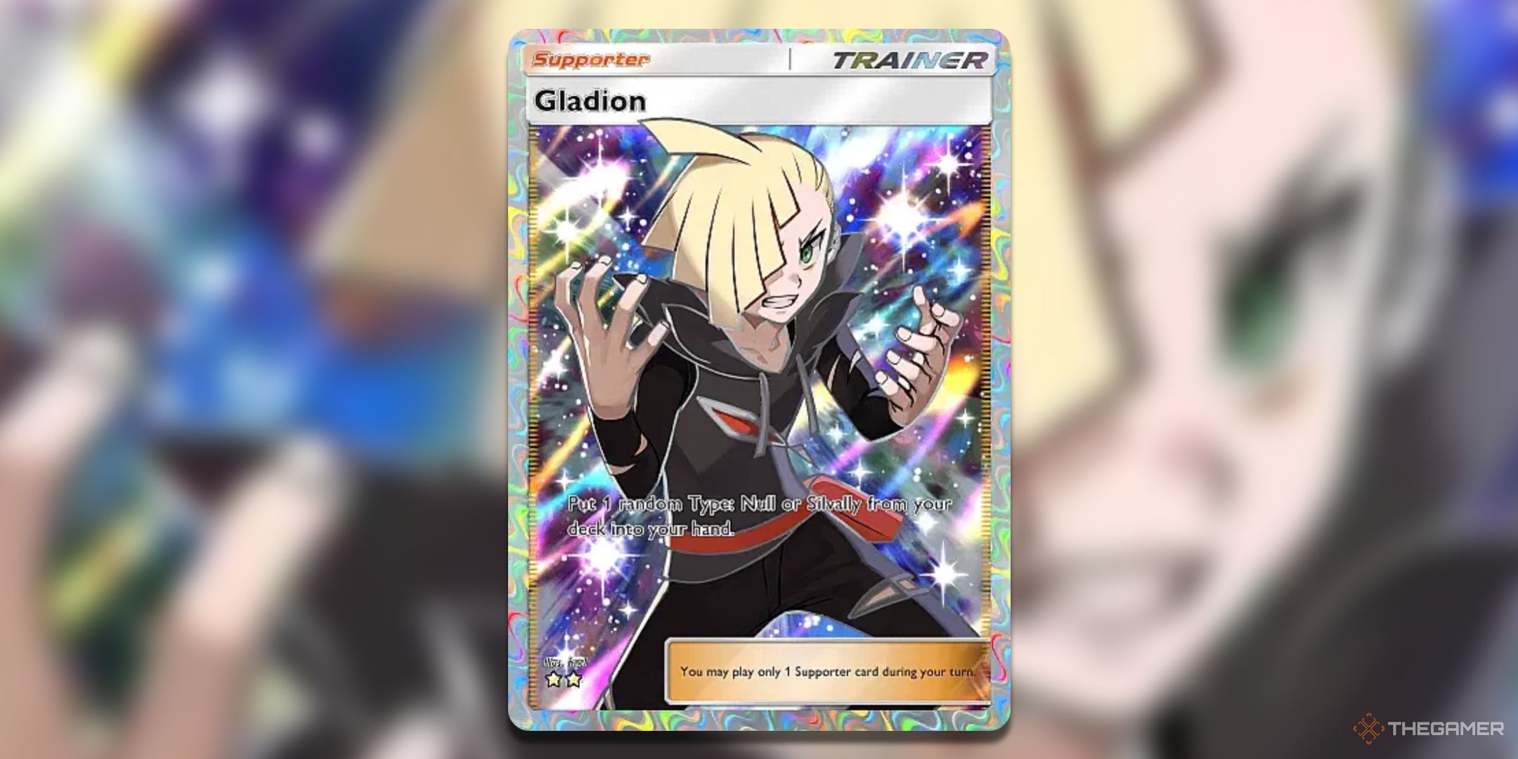 Super Rare Gladion Pokemon TCG Pocket card art from Extradimensional Crisis.