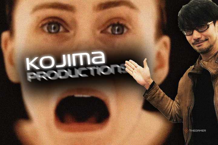 TG Kojima presenting a face from OD with Kojima Productions text, Productions blurred out