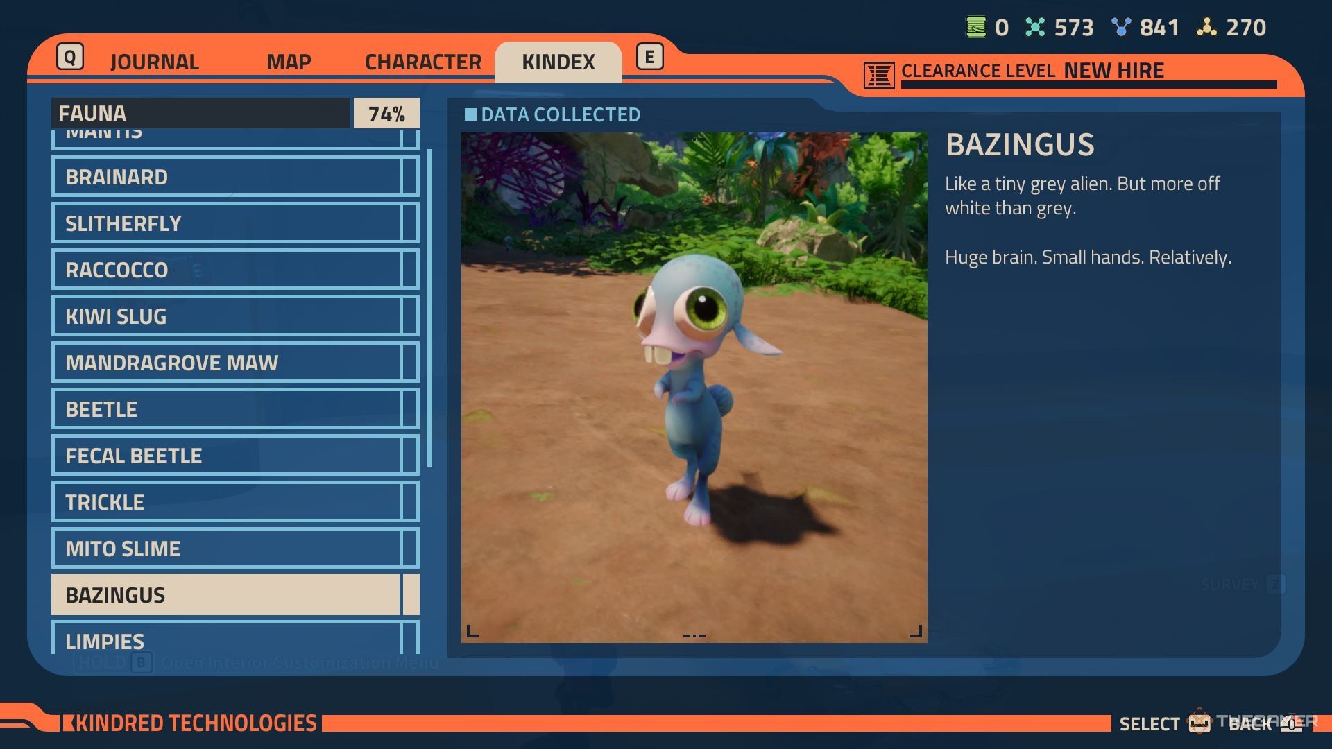 The Bazingus Kindex entry in Revenge of the Savage Planet.