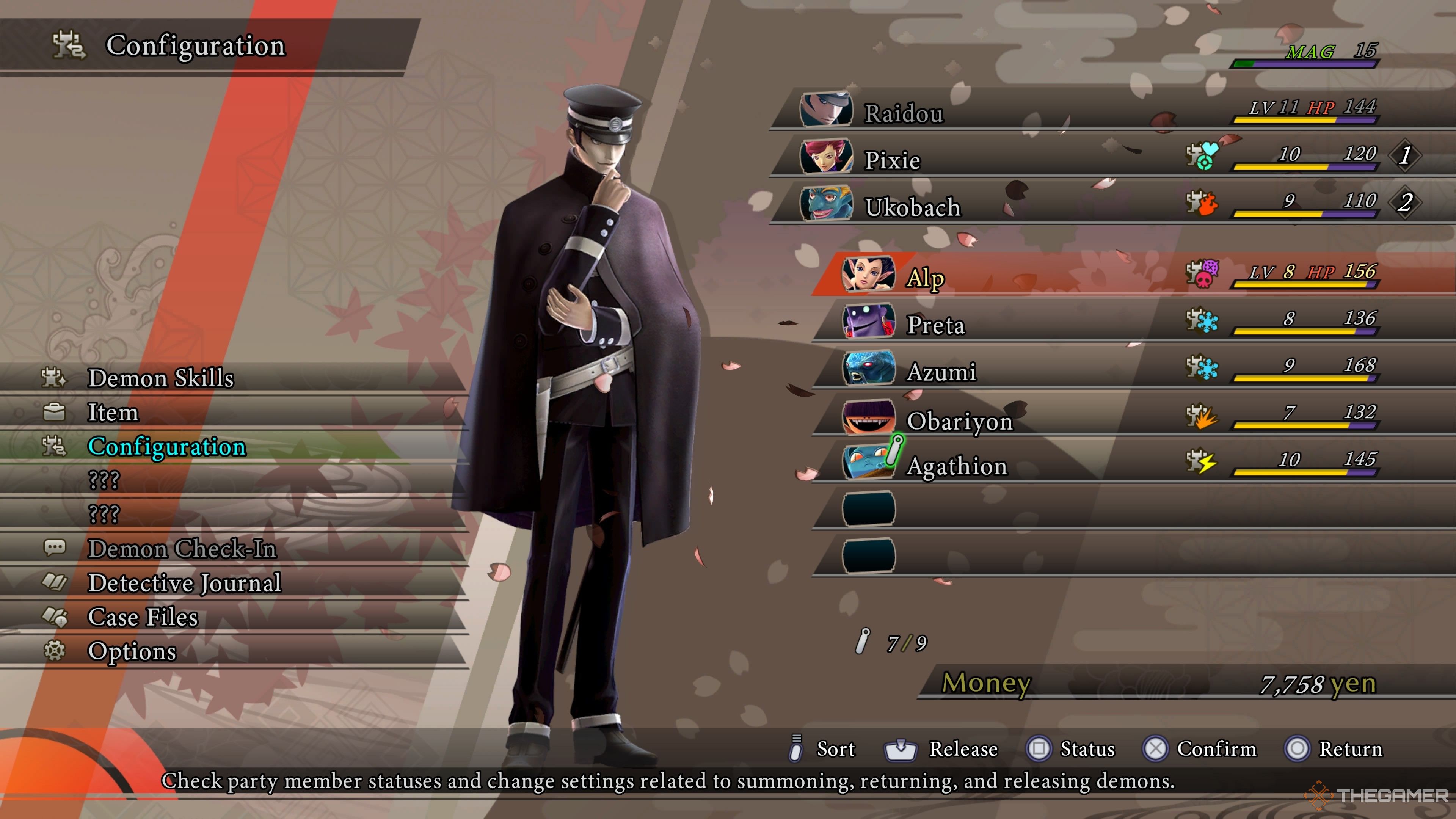 The configuration menu in Raidou Remastered The Mystery of the Soulless Army.