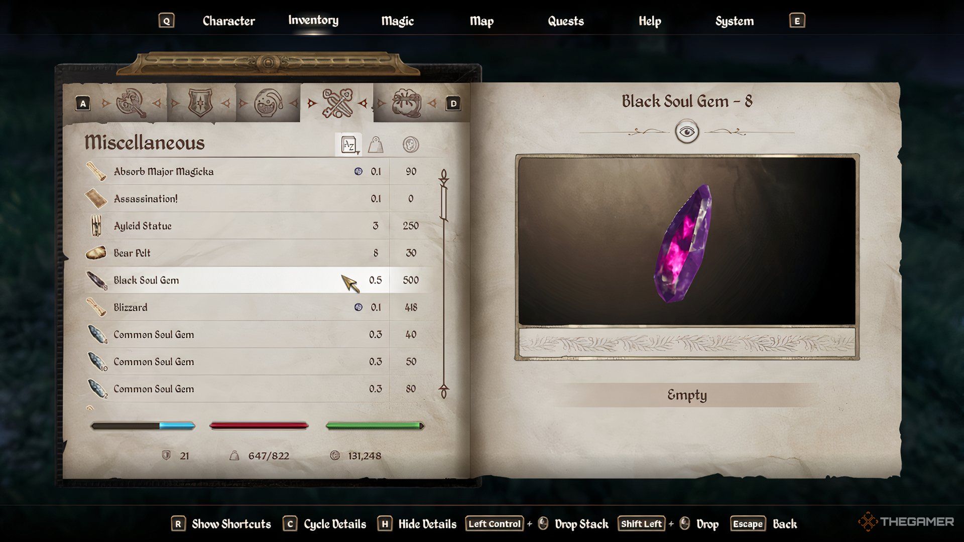 Black soul gems in The Elder Scrolls IV Oblivion Remastered.
