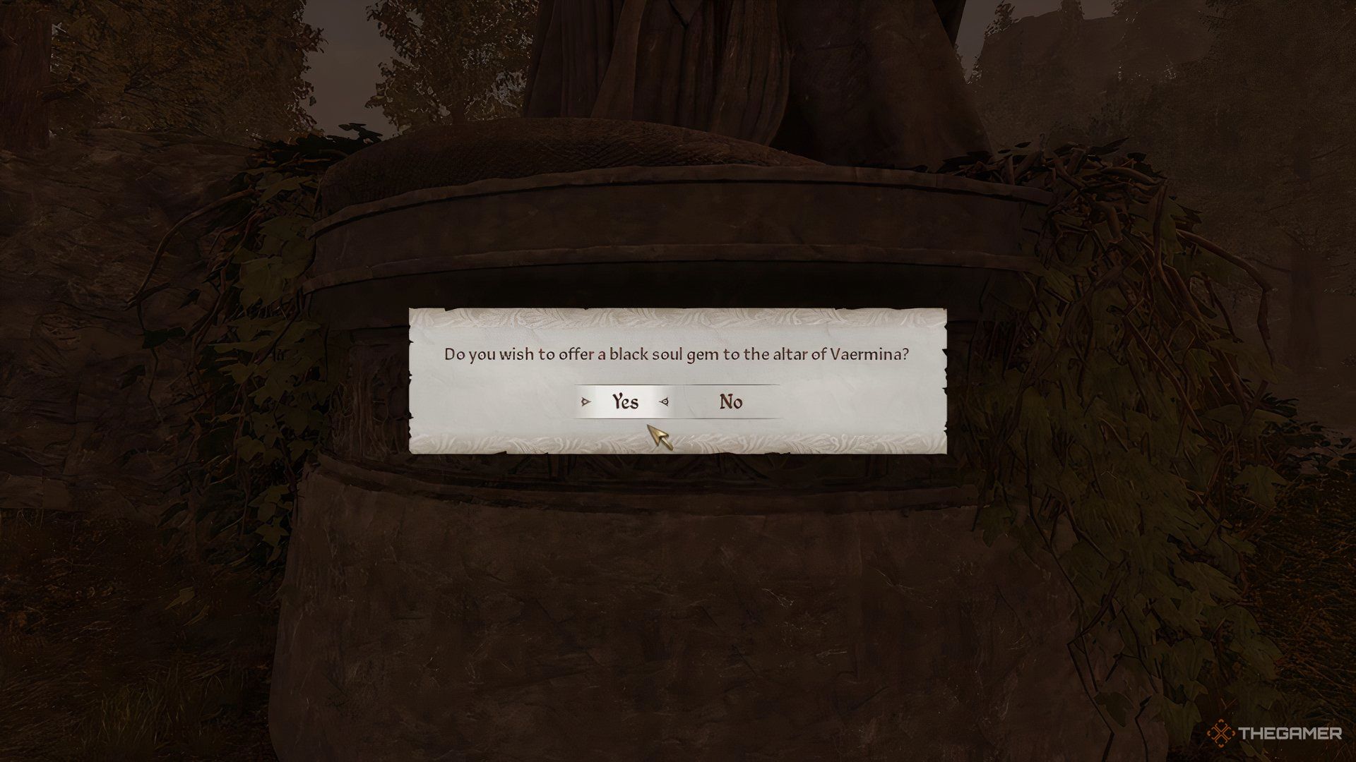 Offering a black soul gem to Vaermina in The Elder Scrolls IV Oblivion Remastered.