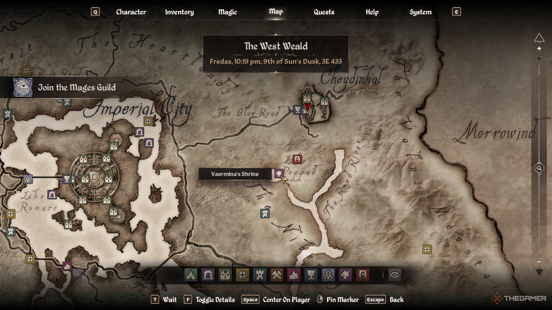 The map location of Vaermina's Shrine in The Elder Scrolls IV Oblivion Remastered.