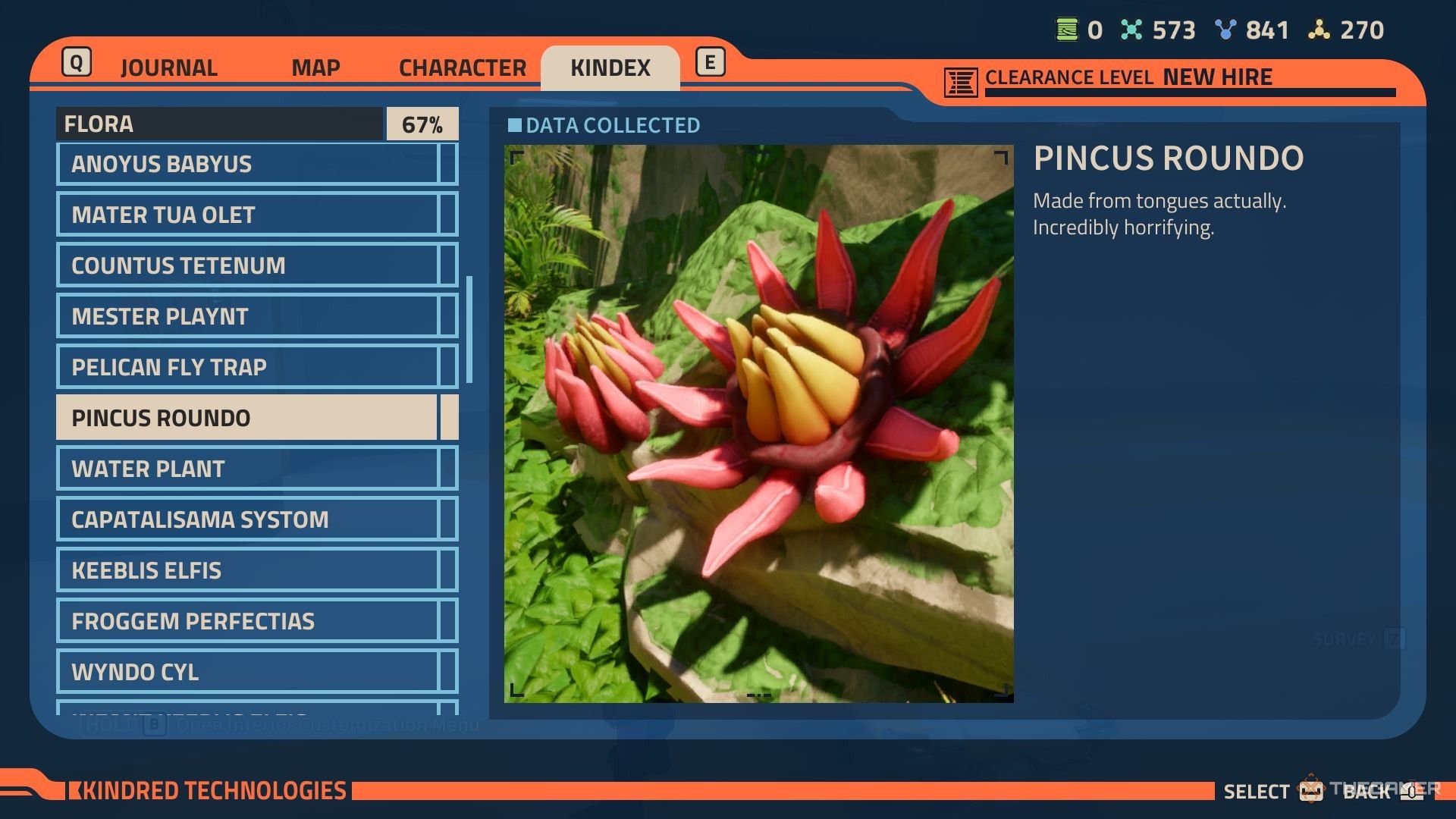 The Pincus Roundo Kindex entry in Revenge of the Savage Planet.