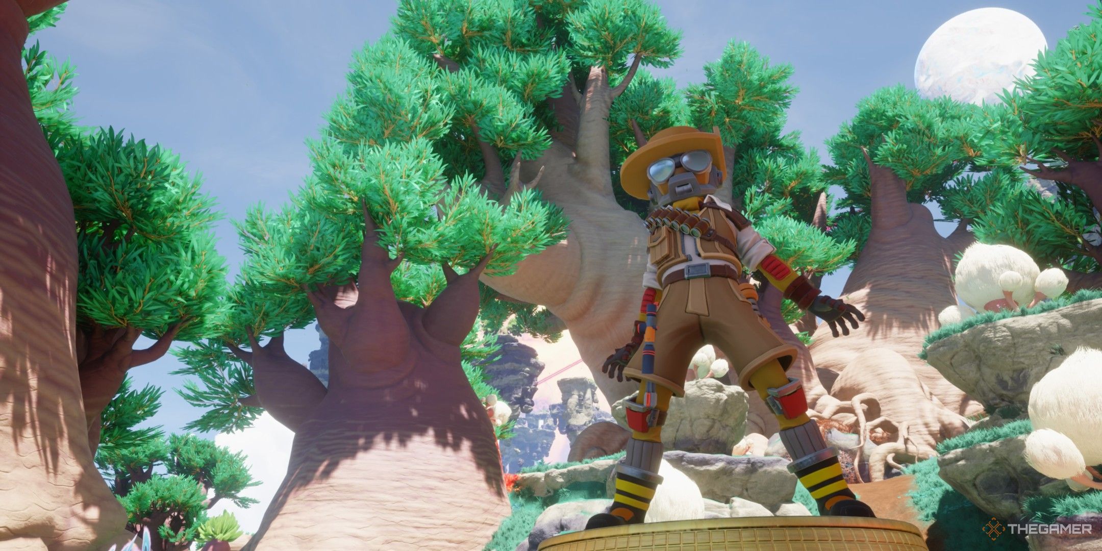The player character poses on a selfie spot in Quasadron IX region Babutt Kingdom in Revenge of the Savage Planet.