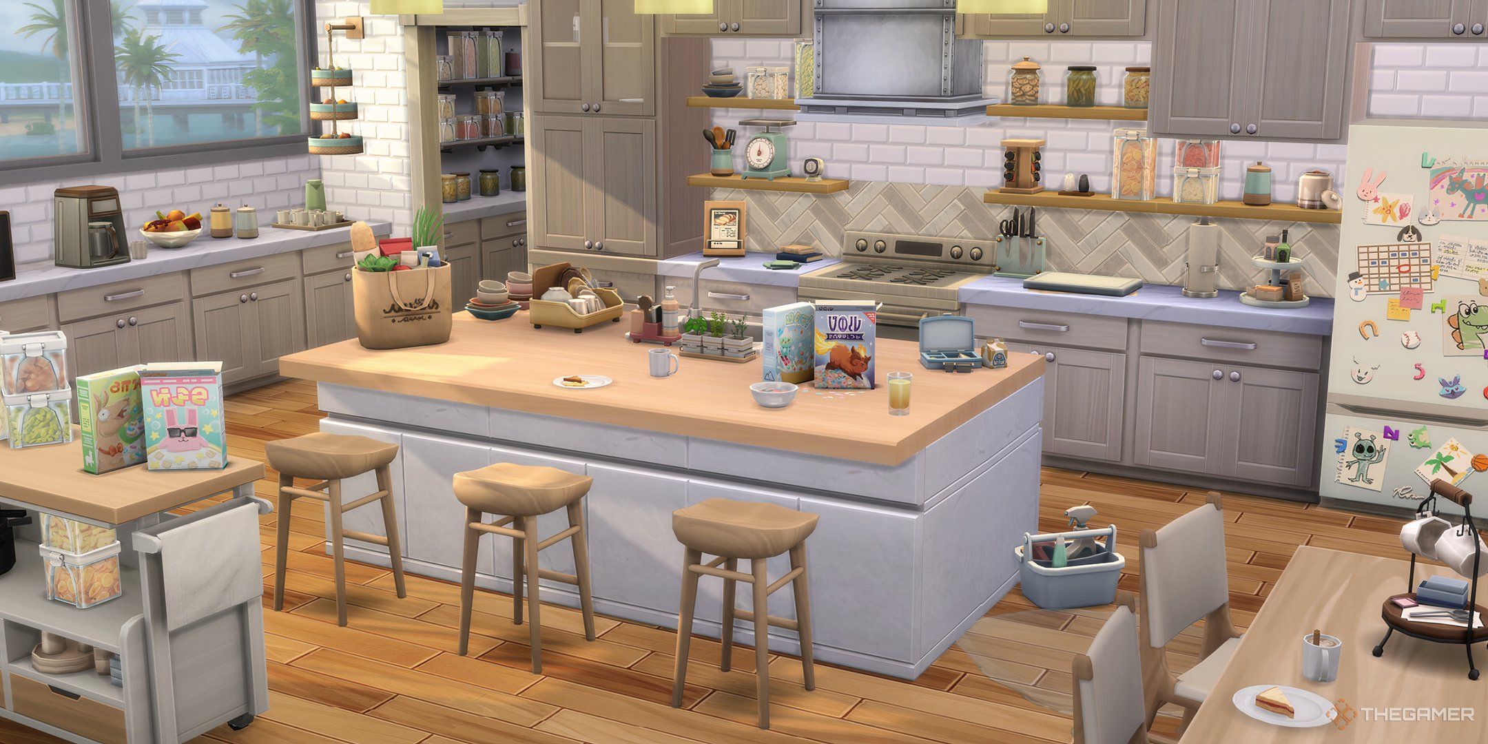 The Sims 4 Kitchen built with kitchen clutter pack.