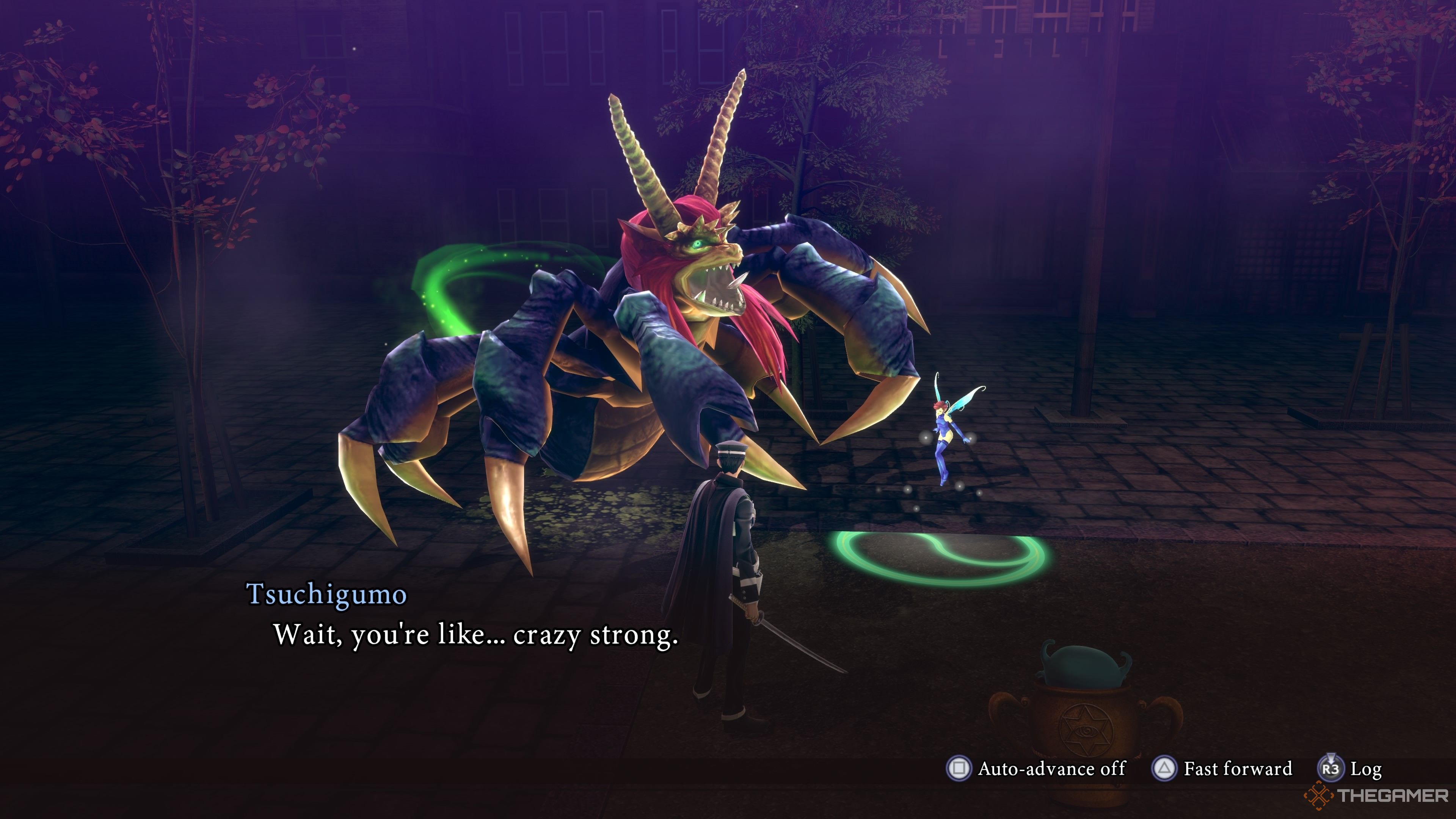 Tsuchigumo telling Raidou he's strong in Raidou Remastered The Mystery of the Soulless Army.