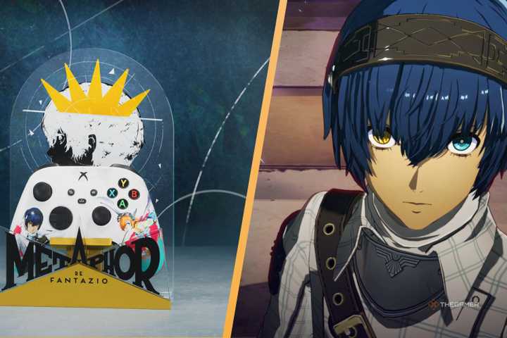 metaphor refantazio xbox controller next to the game's lead character.