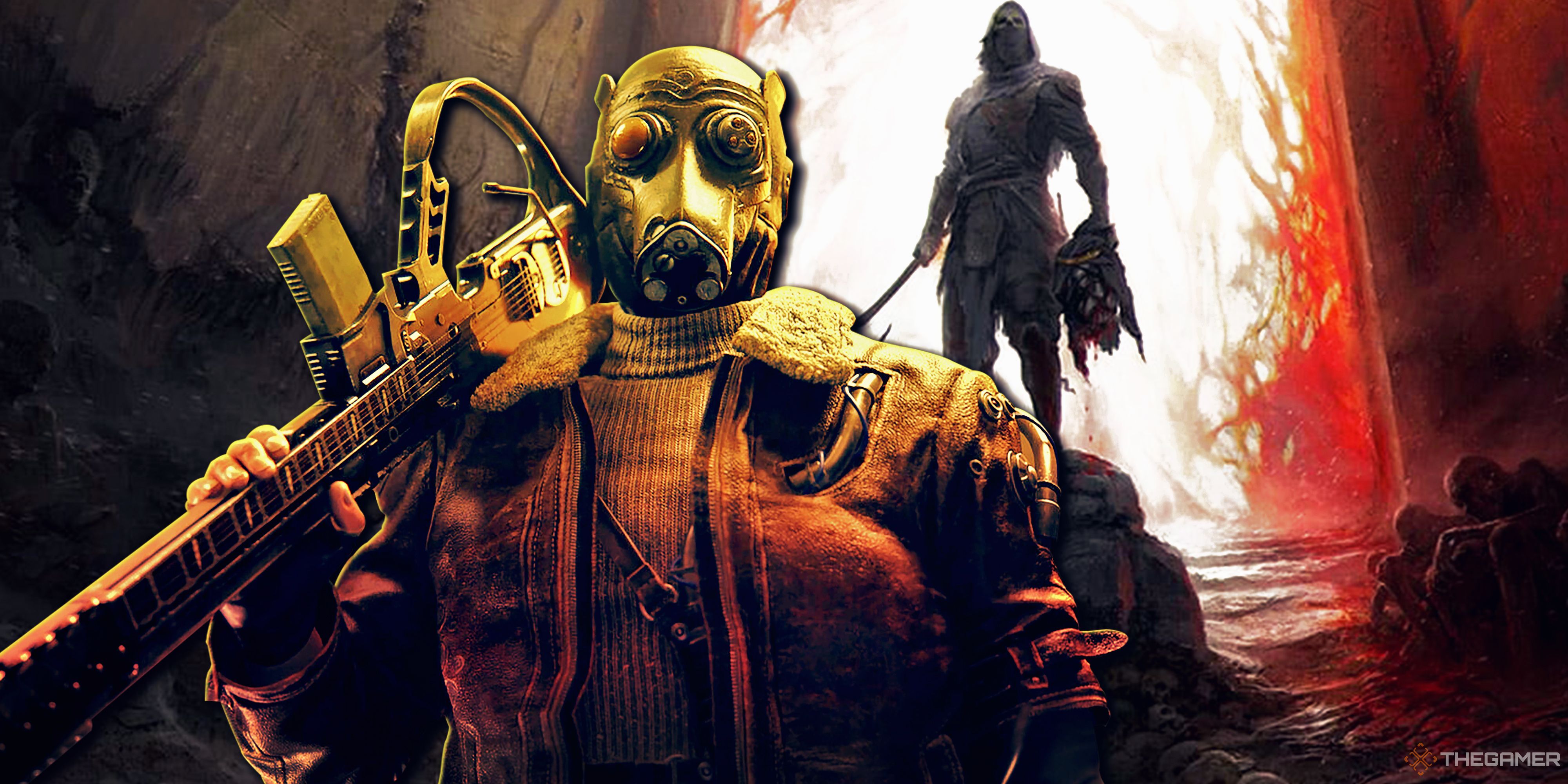 Collage image with characters from Mortal Shell 2 and Atomic Heart 2.