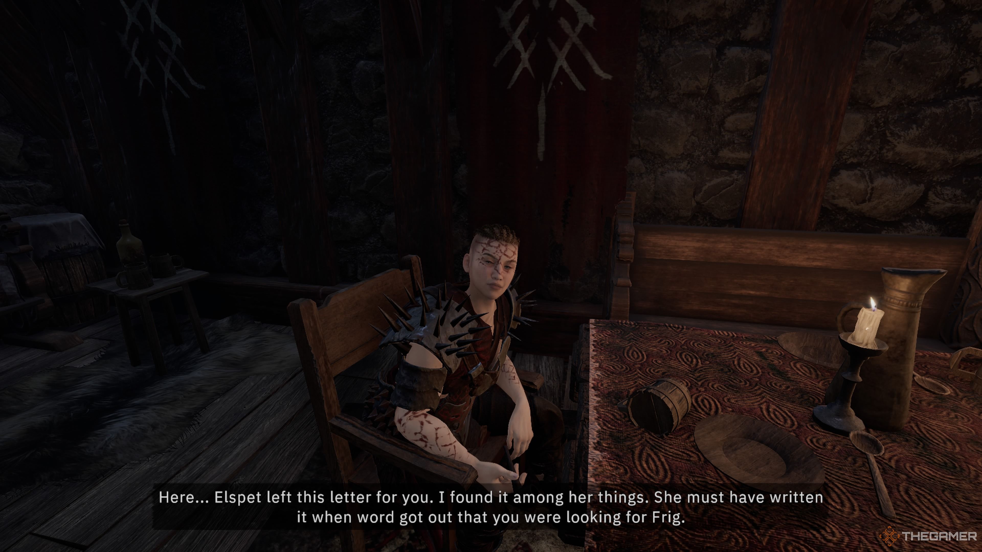 Player character speaking to Neasa about Elspet and receiving Elspet's letter from her in Tainted Grail: The Fall Of Avalon.